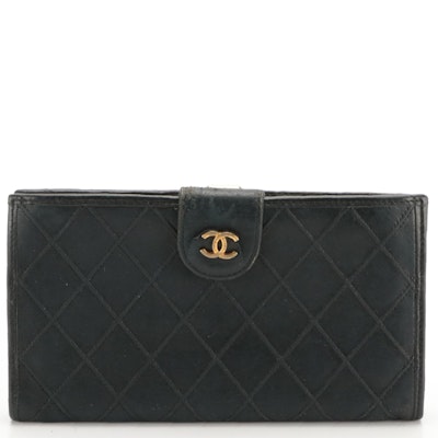 Chanel Diamond Stitch Lambskin Leather Clutch Wallet