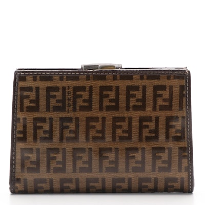 Fendi Zucchino French Wallet in Vinyl Coated Canvas and Leather