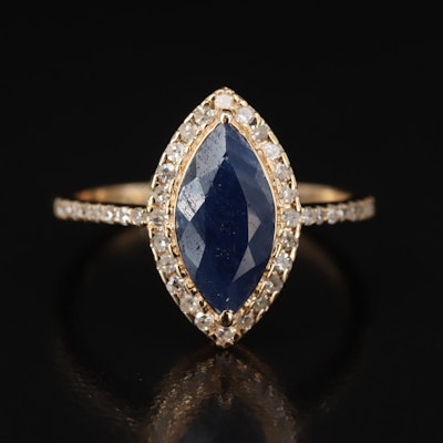 14K 1.70 CT Sapphire and Diamond Navette Ring