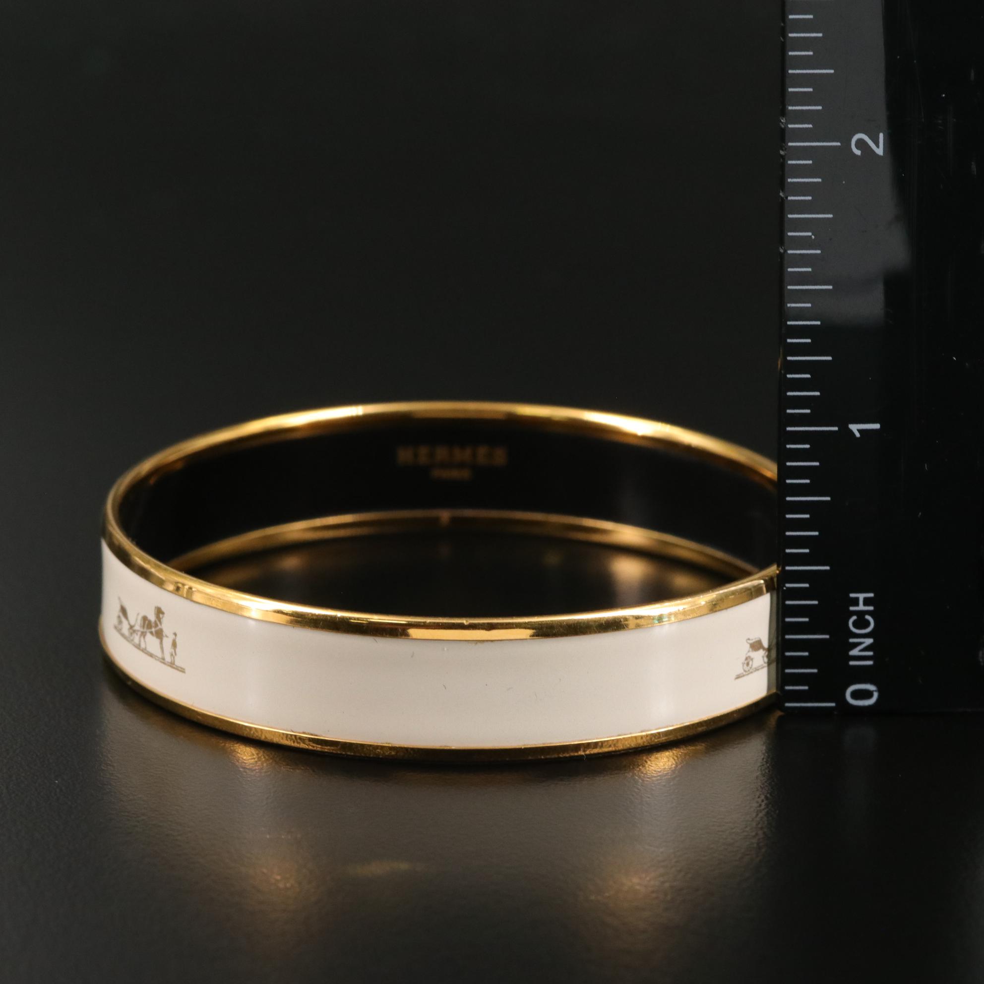 Hermès Calèche White Enamel Bangle Bracelet