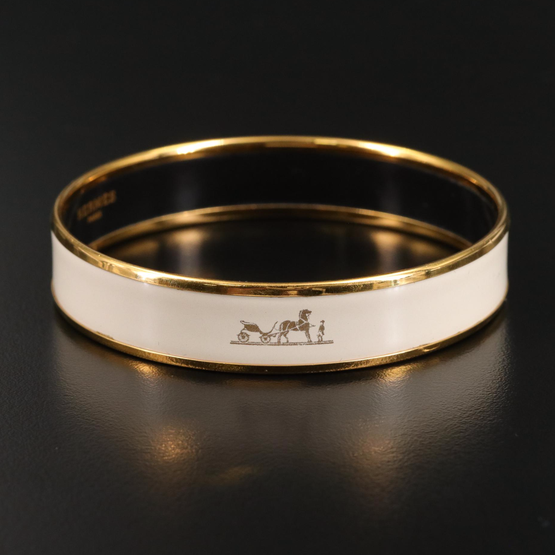 Hermès Calèche White Enamel Bangle Bracelet
