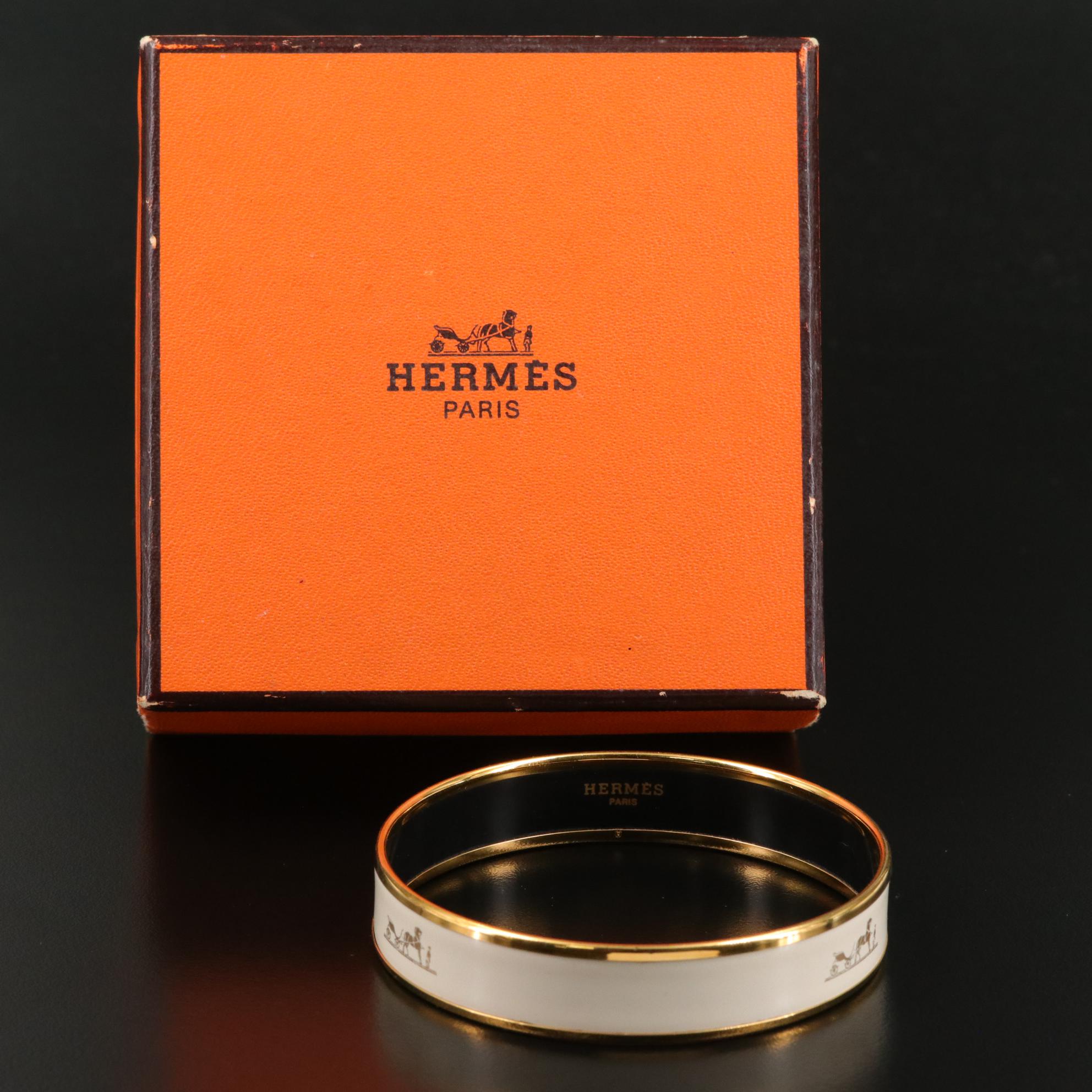 Hermès Calèche White Enamel Bangle Bracelet