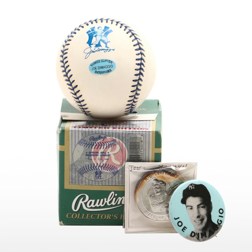 Joe DiMaggio Rawlings Official Game Baseball with Pin and Coin