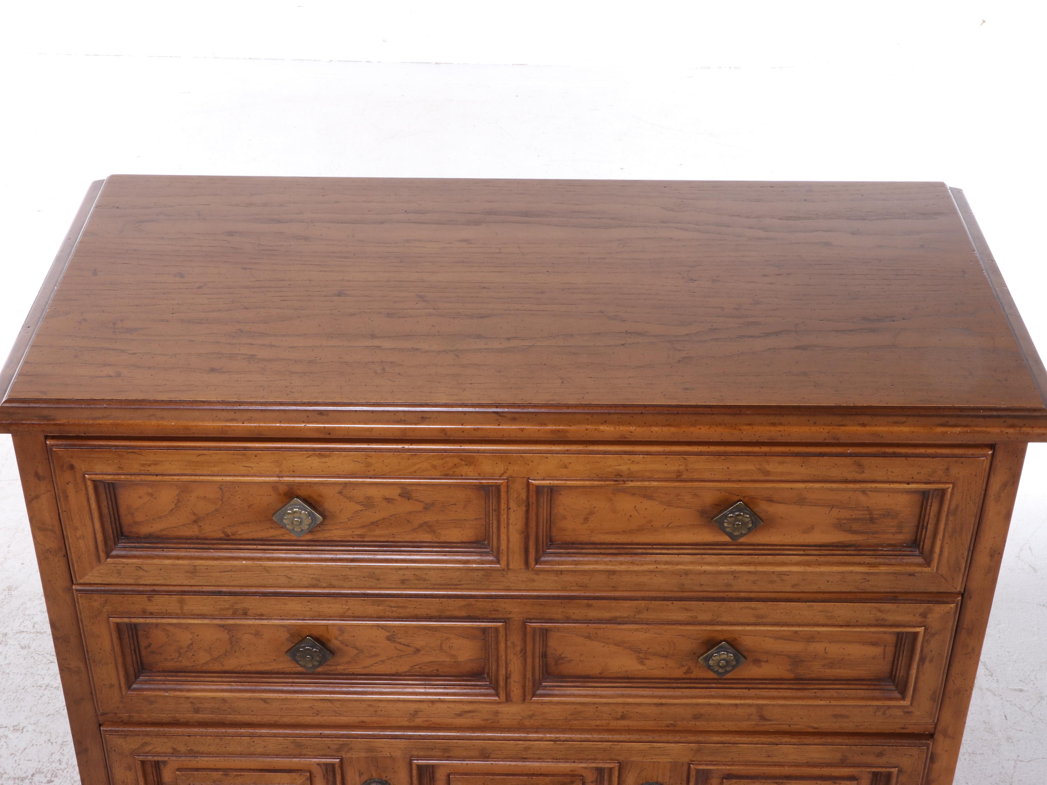 Drexel "Esperanto" Mediterranean Style Pecan Five-Drawer Chest, Mid-20th Century