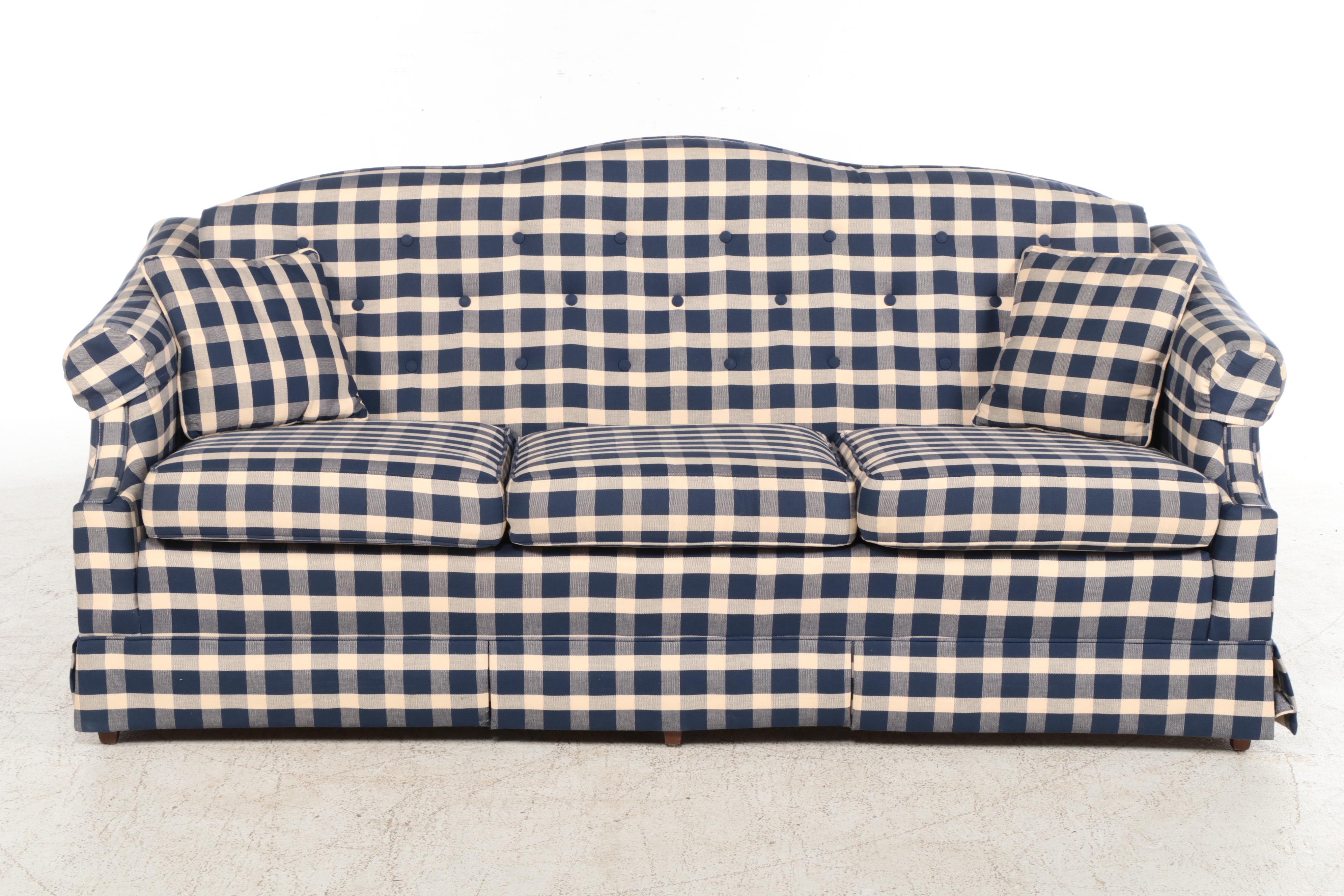 Berne Furniture "St. James Collection" Buttoned-Down Plaid Sofa