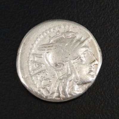 Ancient Roman Republic AR Denarius Coin of M. Porcius Laeca, ca. 125 B.C.