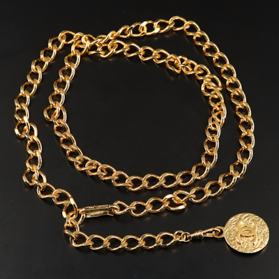 Chanel CC Gold Medallion Pendant Curb Chain Belt