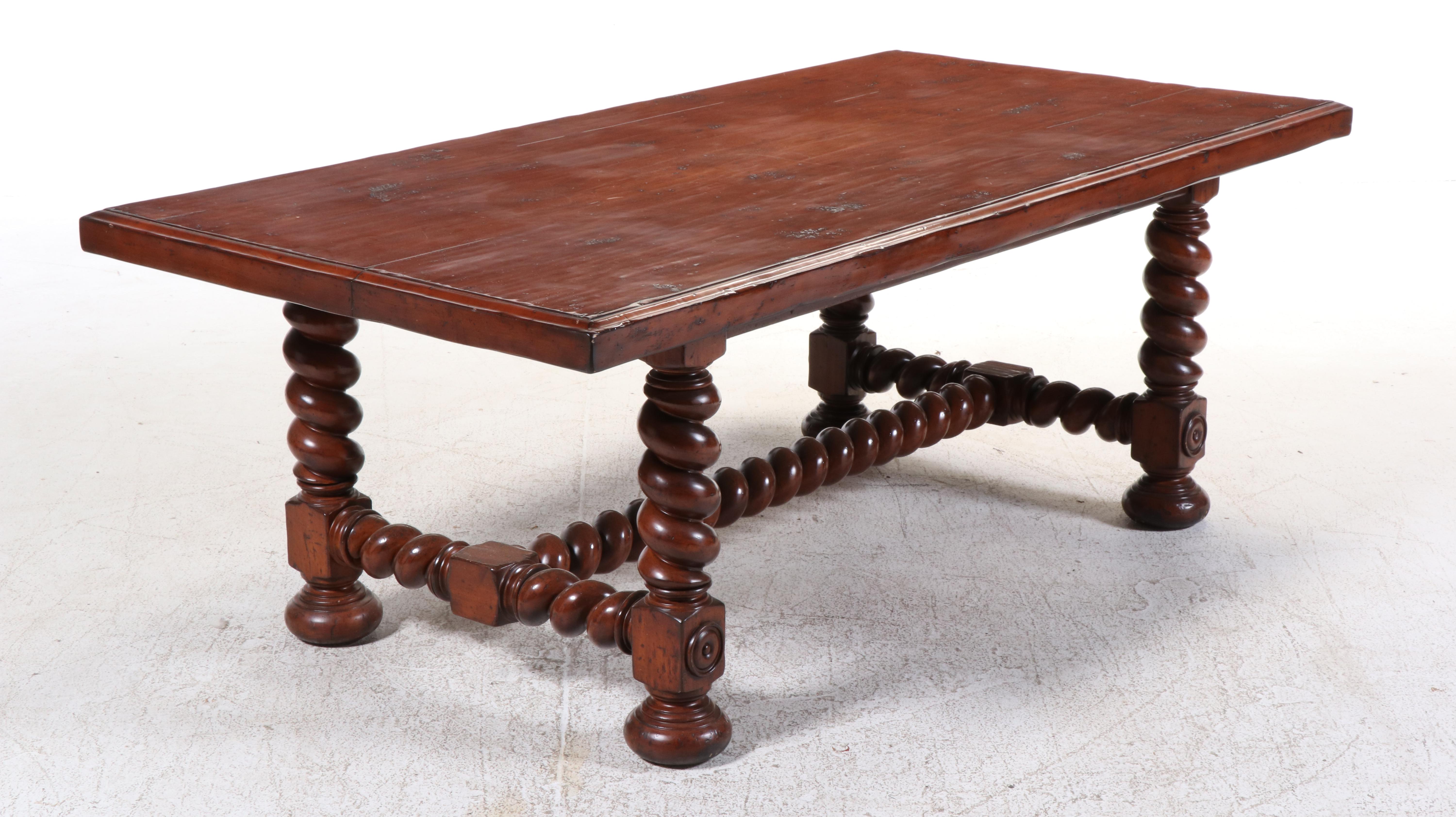 Woodland Furniture Baroque Style Wood Dining Table and Six Upholstered Chairs