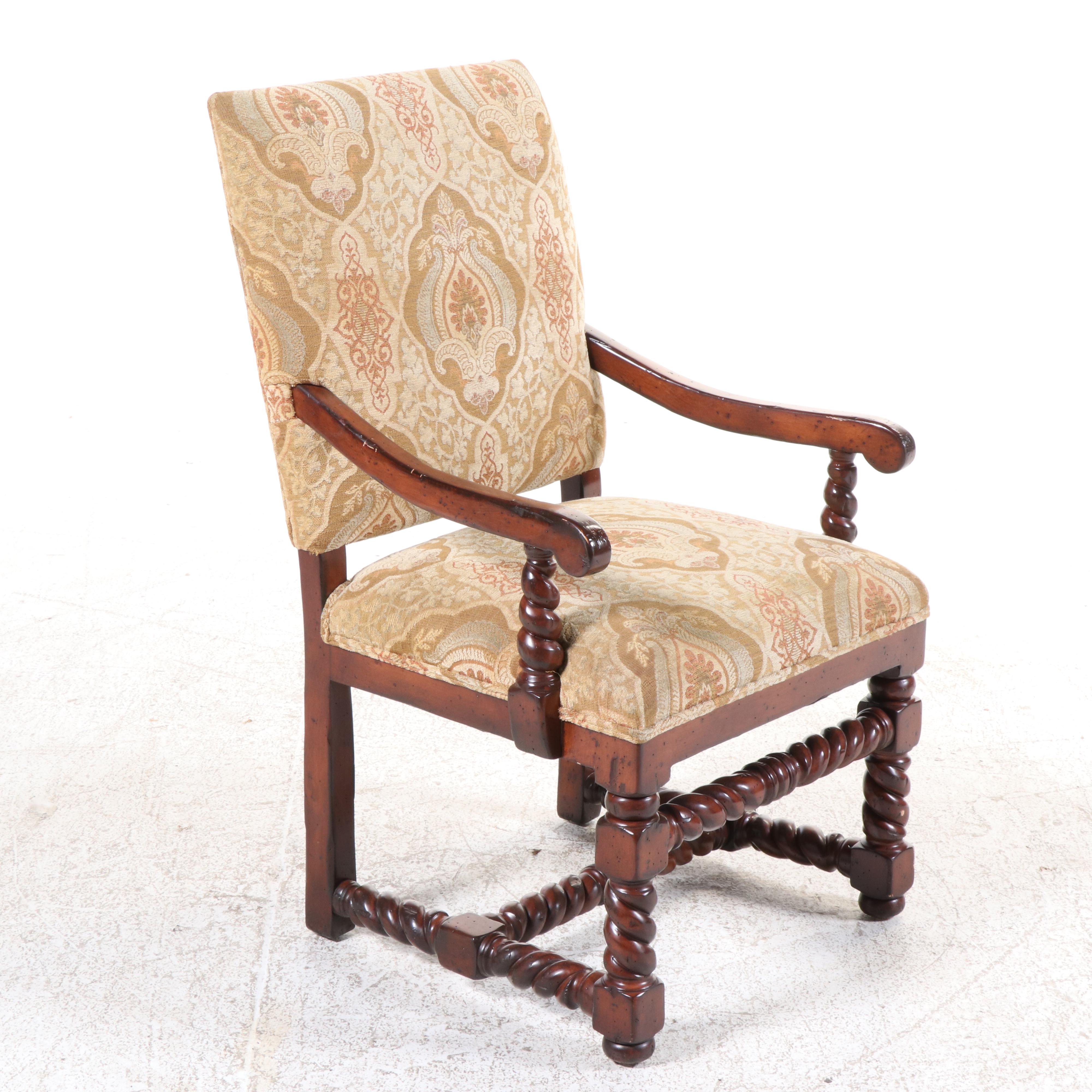 Woodland Furniture Baroque Style Wood Dining Table and Six Upholstered Chairs