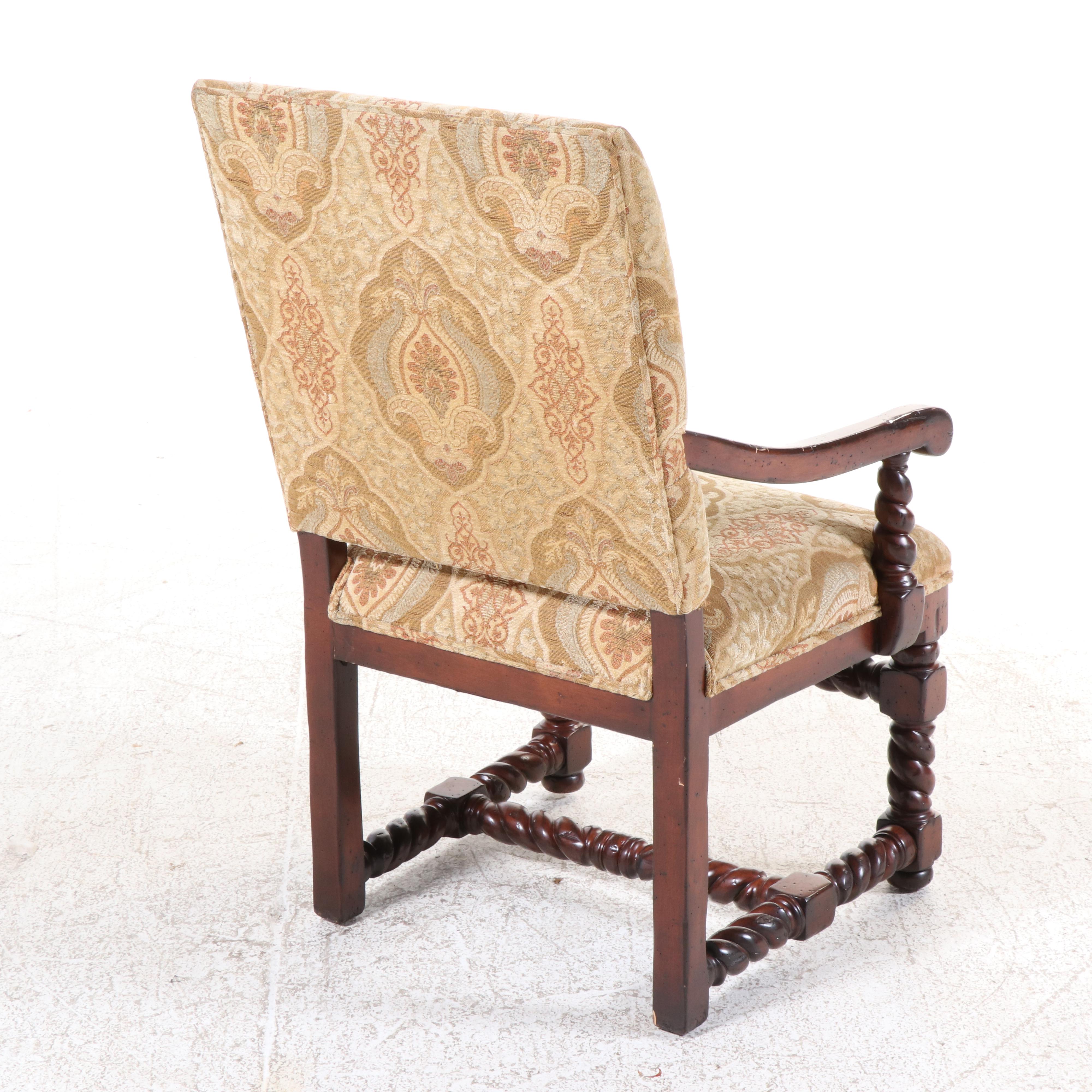 Woodland Furniture Baroque Style Wood Dining Table and Six Upholstered Chairs