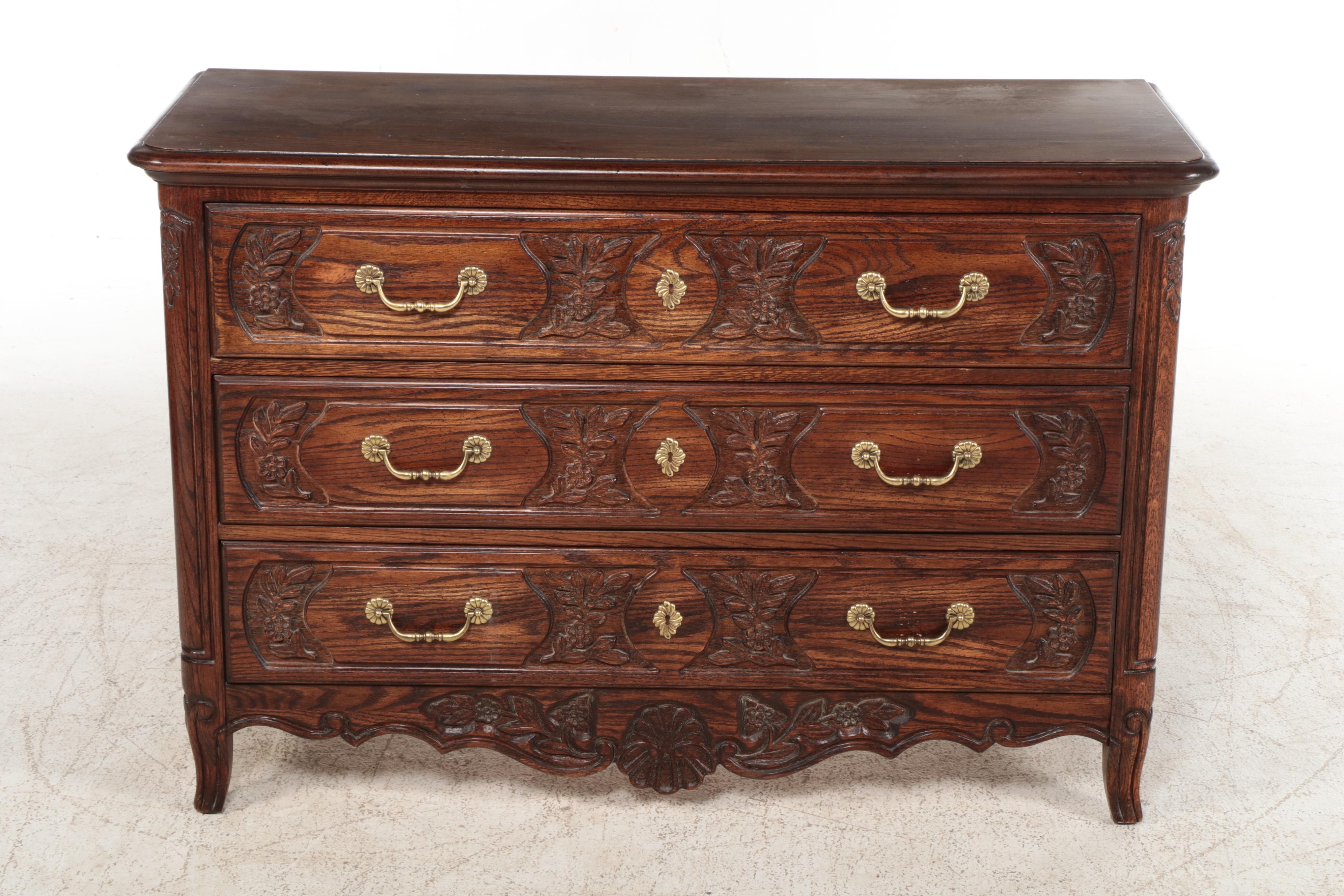 Hickory Mfg. Co. French Provincial Style Oak Three-Drawer Dresser