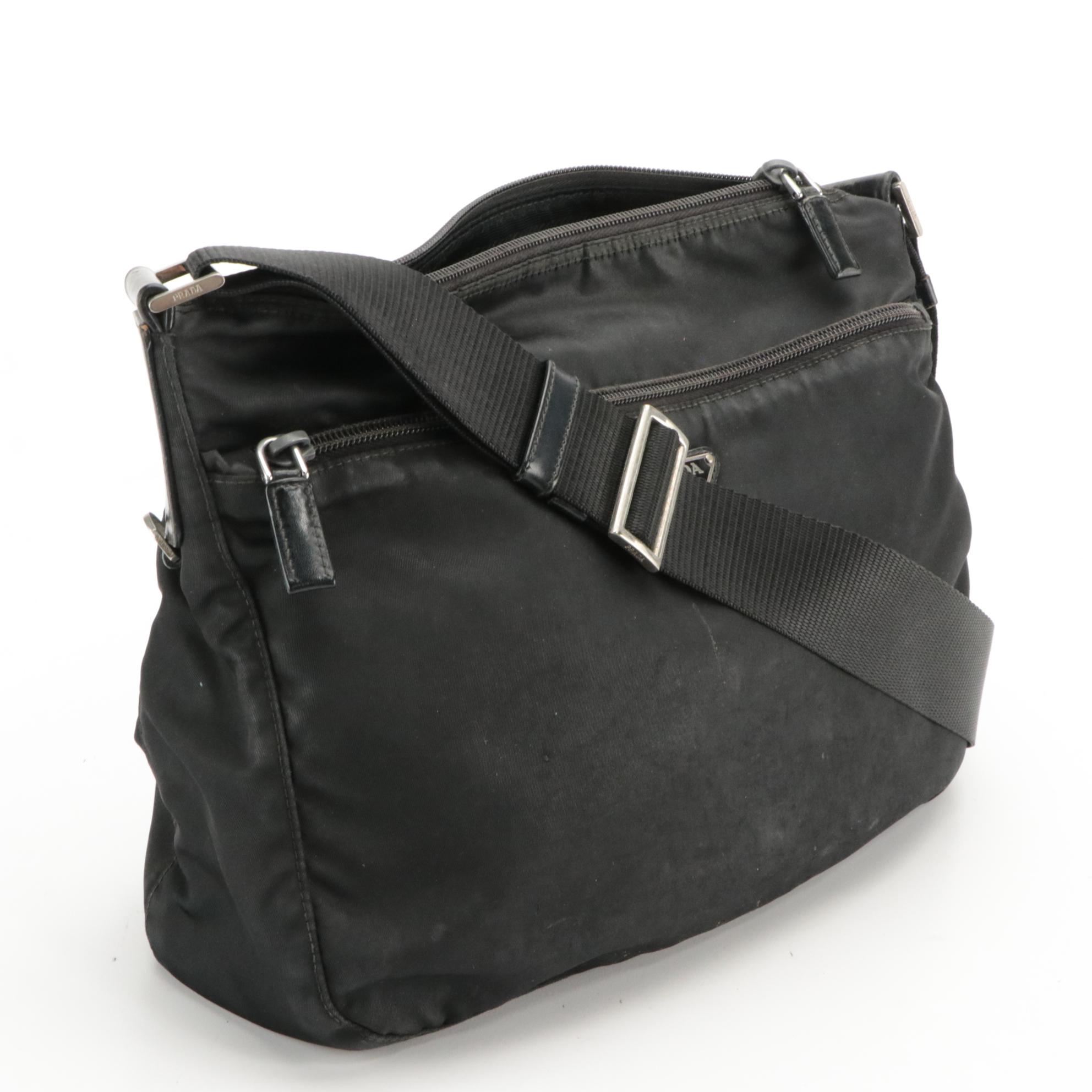 Prada Black Tessuto Nylon Crossbody Bag with Leather Trim