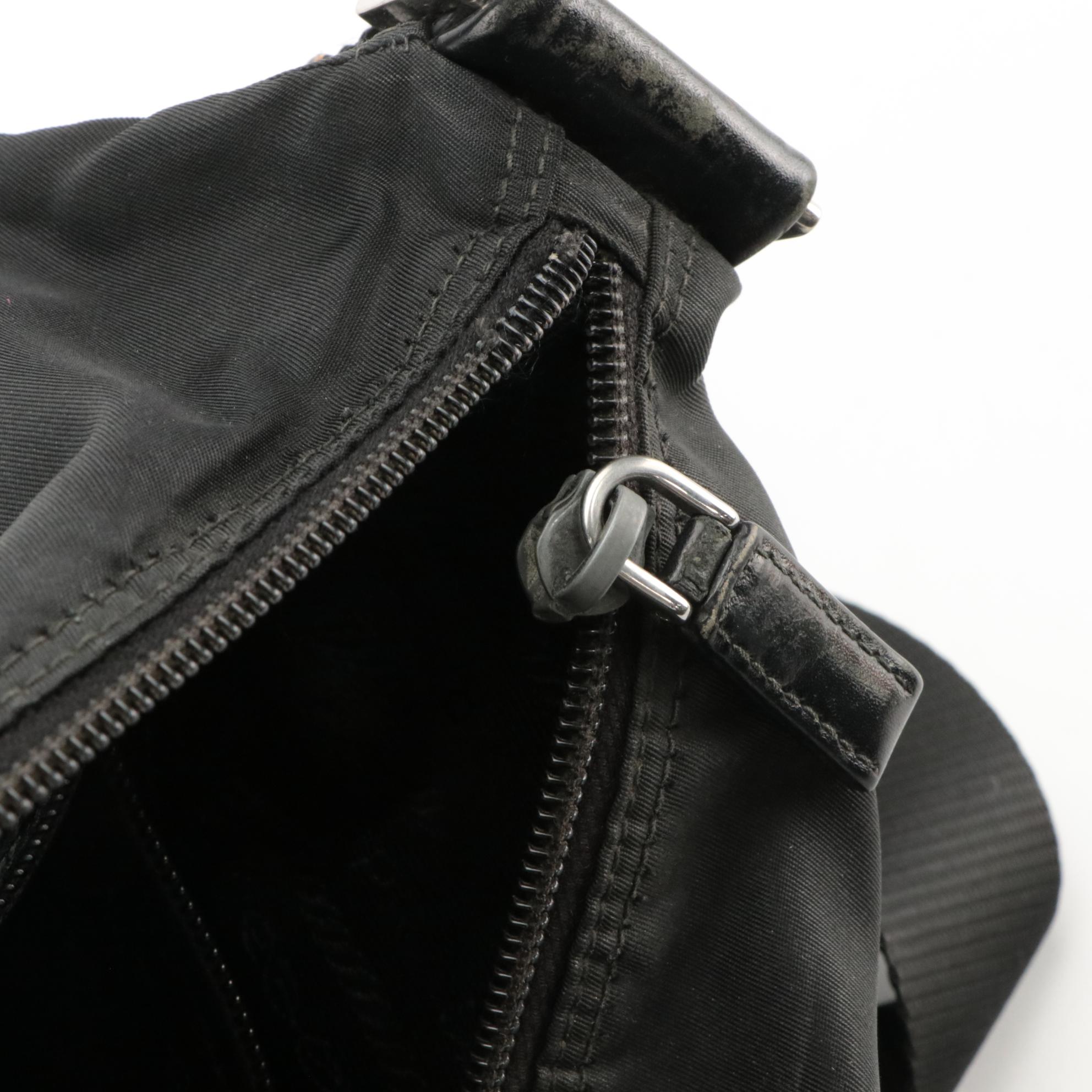 Prada Black Tessuto Nylon Crossbody Bag with Leather Trim