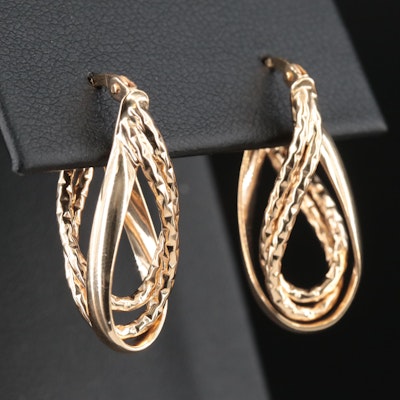 14K Fancy Hoop Earrings with Diamond-Cut Finish Accents
