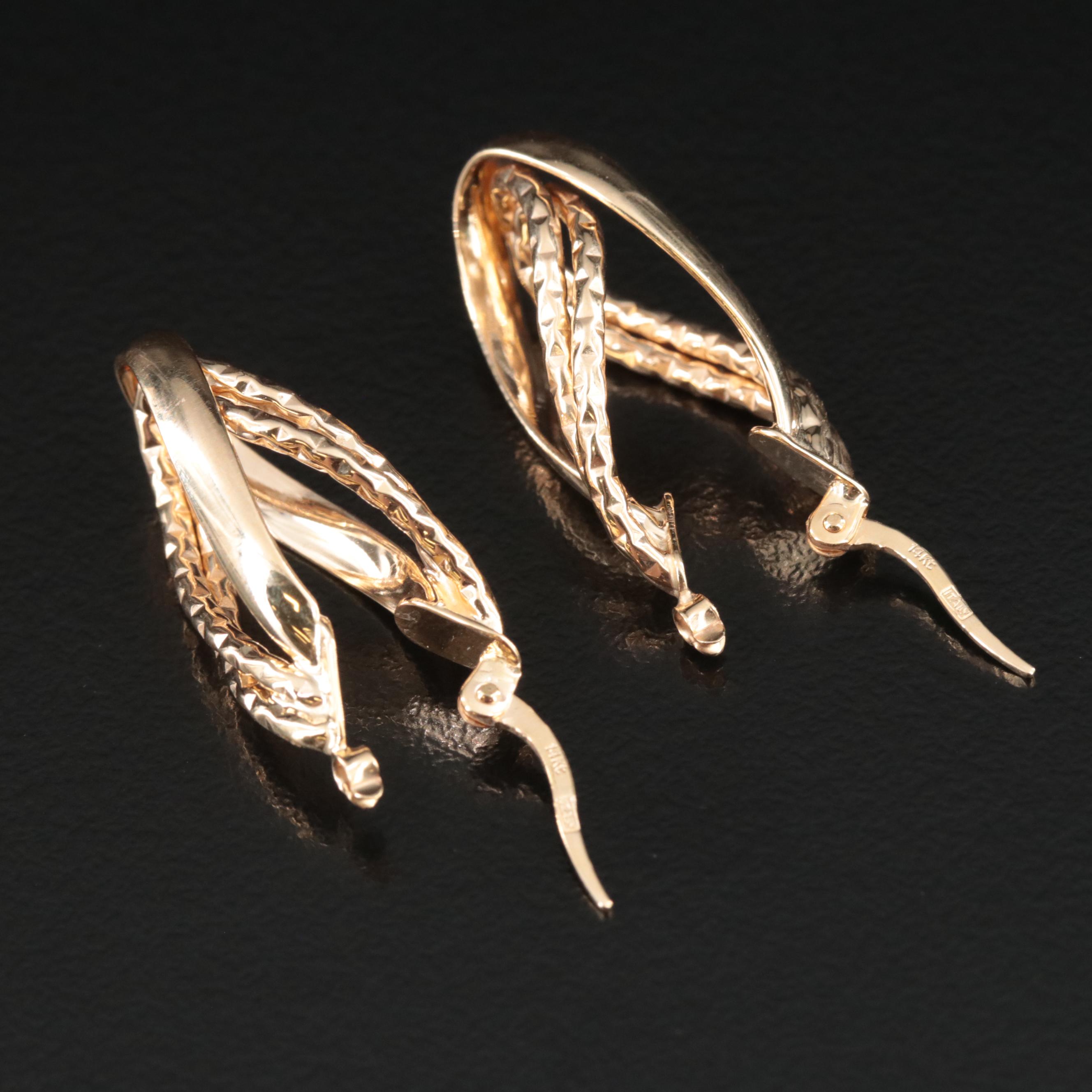 14K Fancy Hoop Earrings with Diamond-Cut Finish Accents