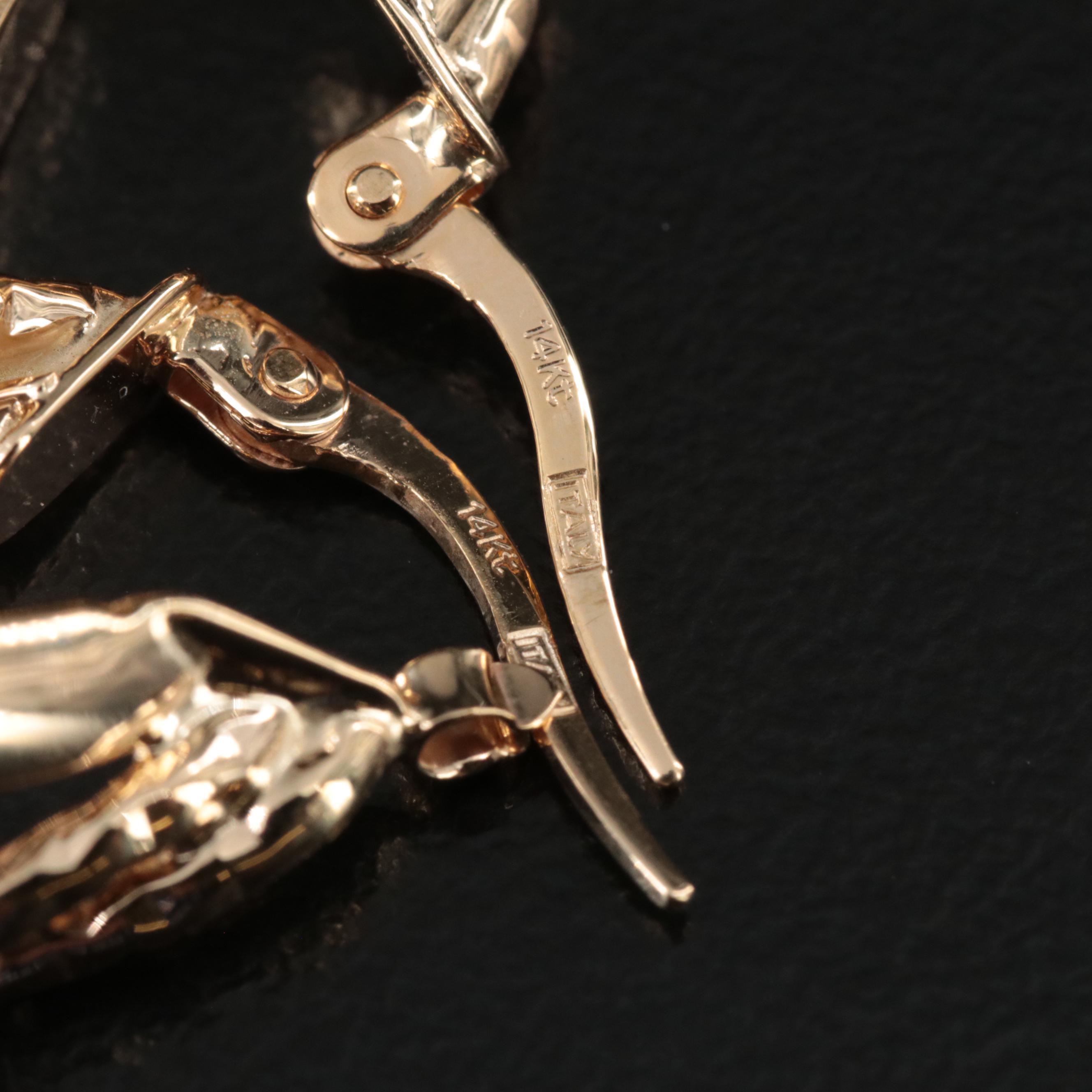 14K Fancy Hoop Earrings with Diamond-Cut Finish Accents