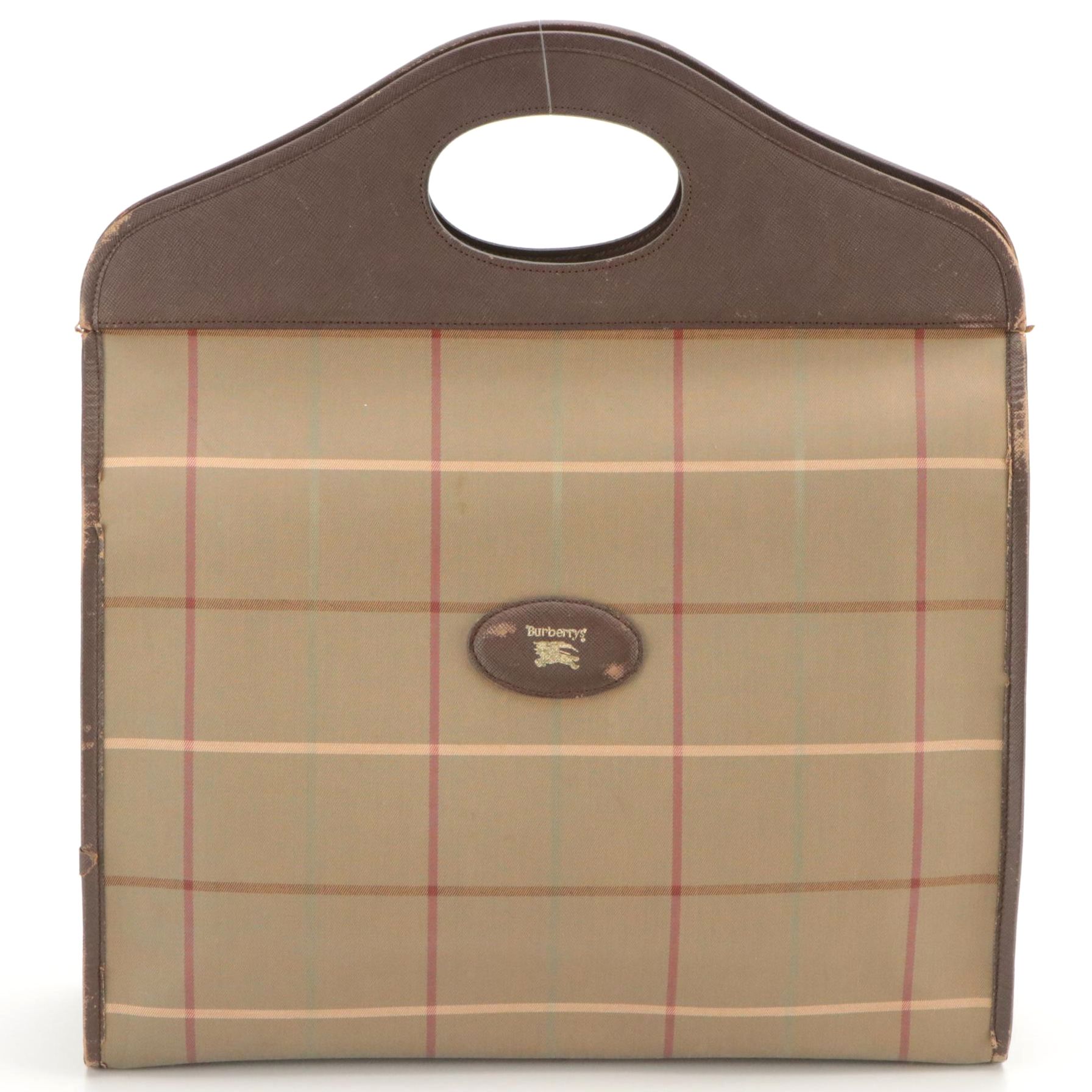 Burberrys Plaid and Saffiano Leather Tote
