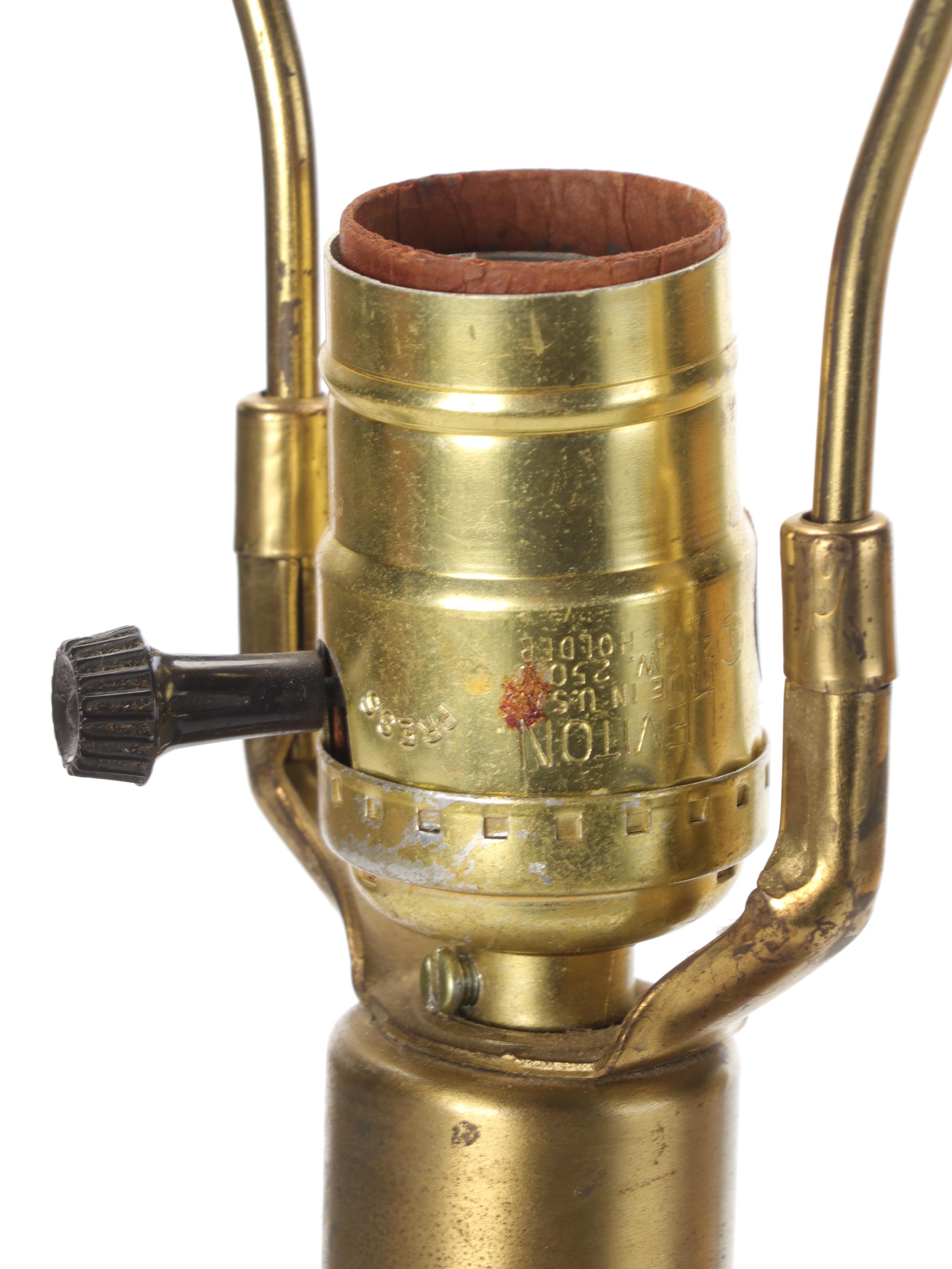 Turned Oak Wood and Brass Table Lamp Pair, Mid-20th Century