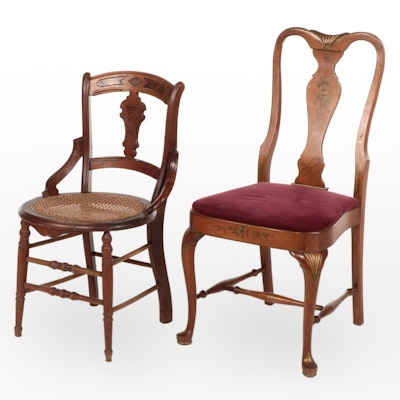 Victorian Walnut Side Chair & Grand Ledge Chair Co. Queen Anne Style Side Chair