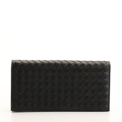 Bottega Veneta Continental Wallet in Black Intrecciato Leather