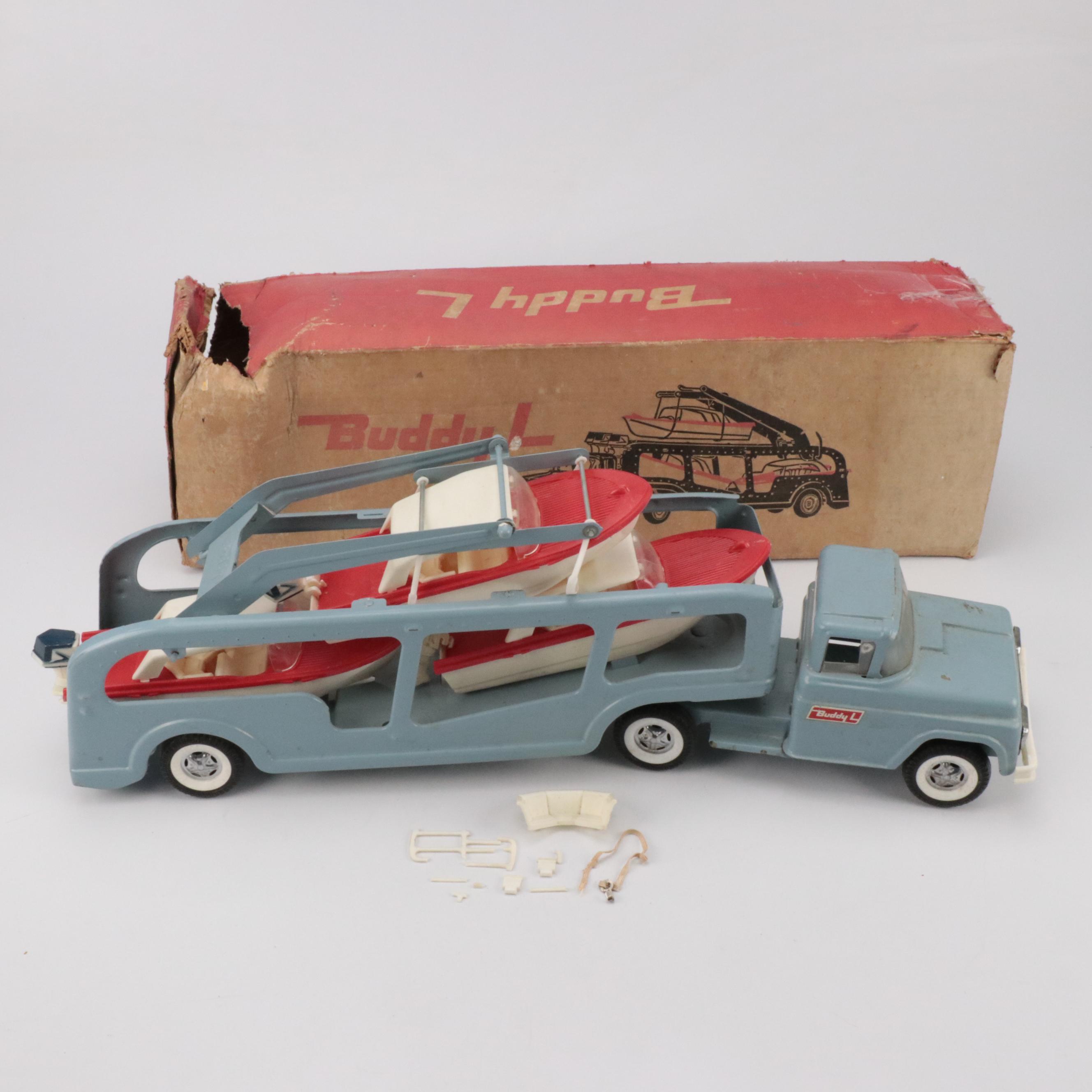 Buddy L "Self Loading Boat Hauler" Pressed Steel Toy Truck, Mid-20th Century