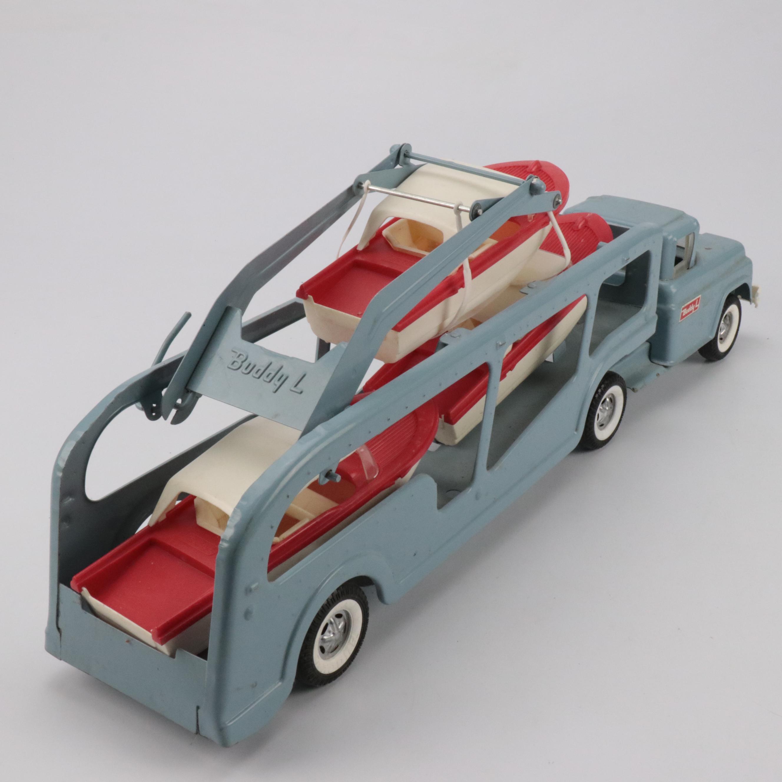 Buddy L "Self Loading Boat Hauler" Pressed Steel Toy Truck, Mid-20th Century