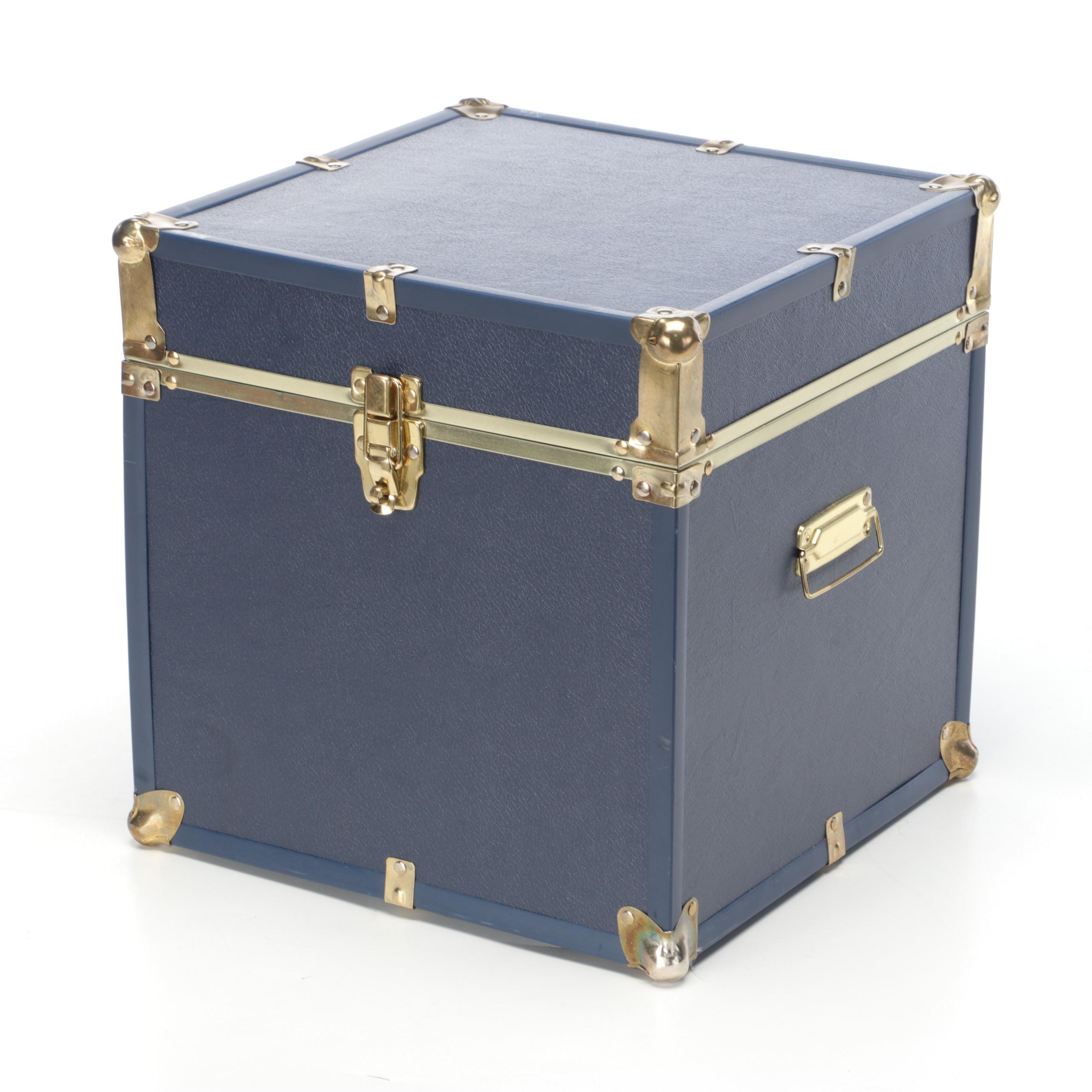 Embossed Brass Lamp with Peony Panel Motif and Square Trunk