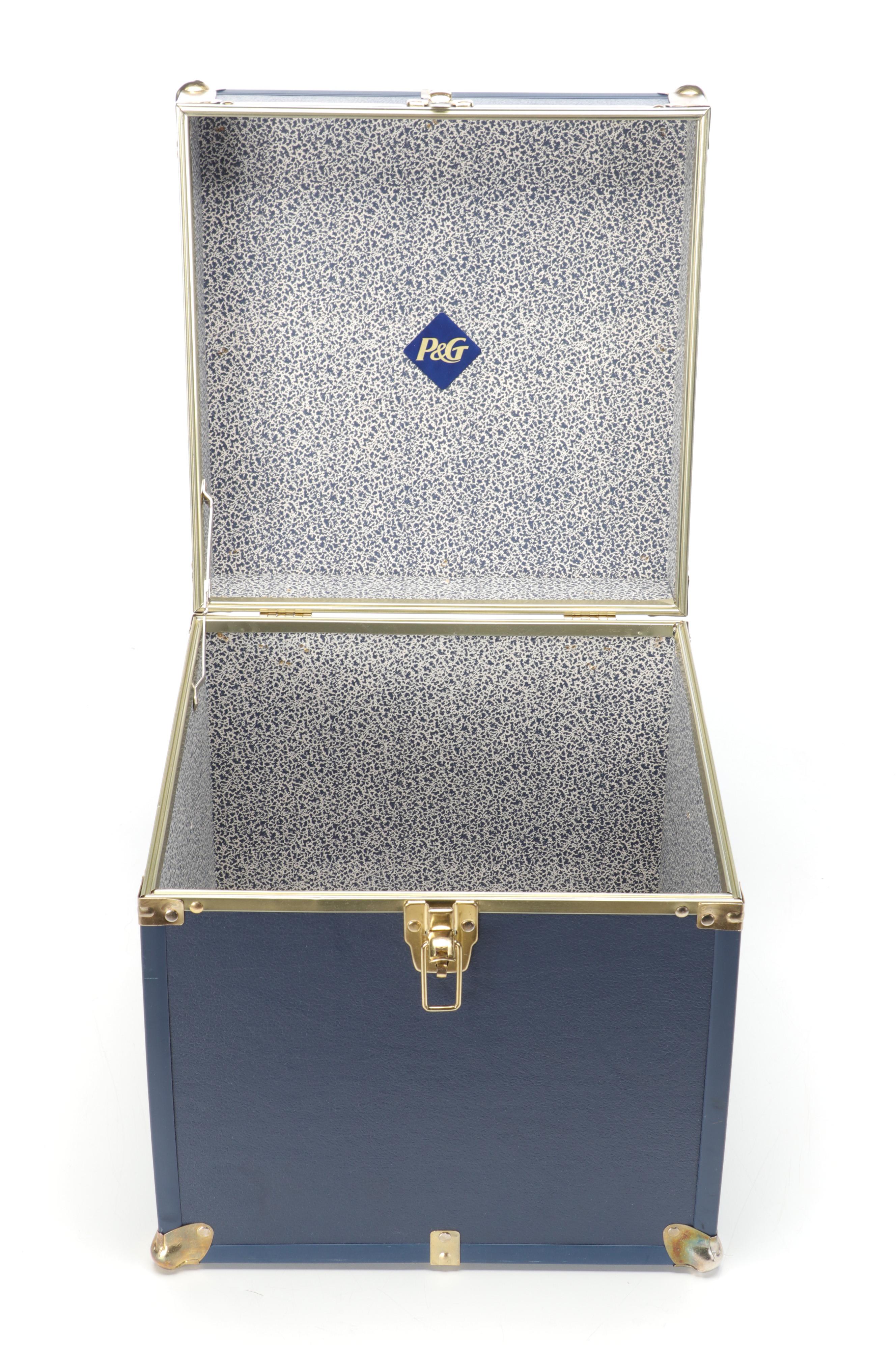 Embossed Brass Lamp with Peony Panel Motif and Square Trunk