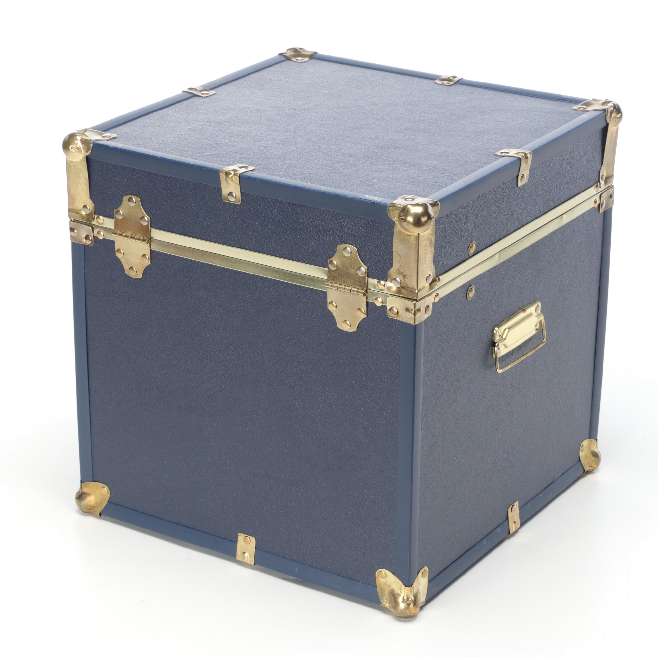 Embossed Brass Lamp with Peony Panel Motif and Square Trunk