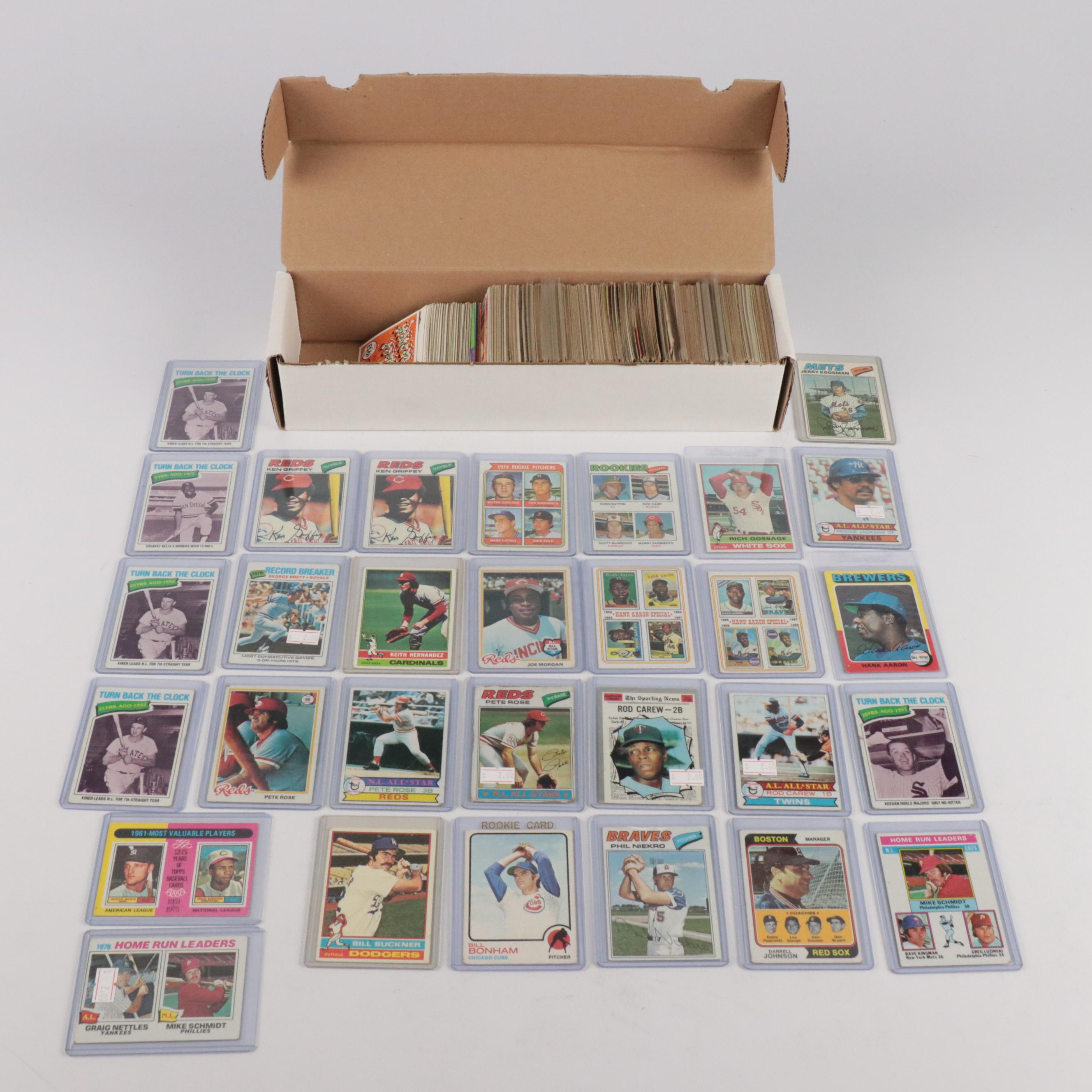 Topps Baseball Cards Featuring Hank Aaron, Reggie Jackson, and More, 1960s–1970s