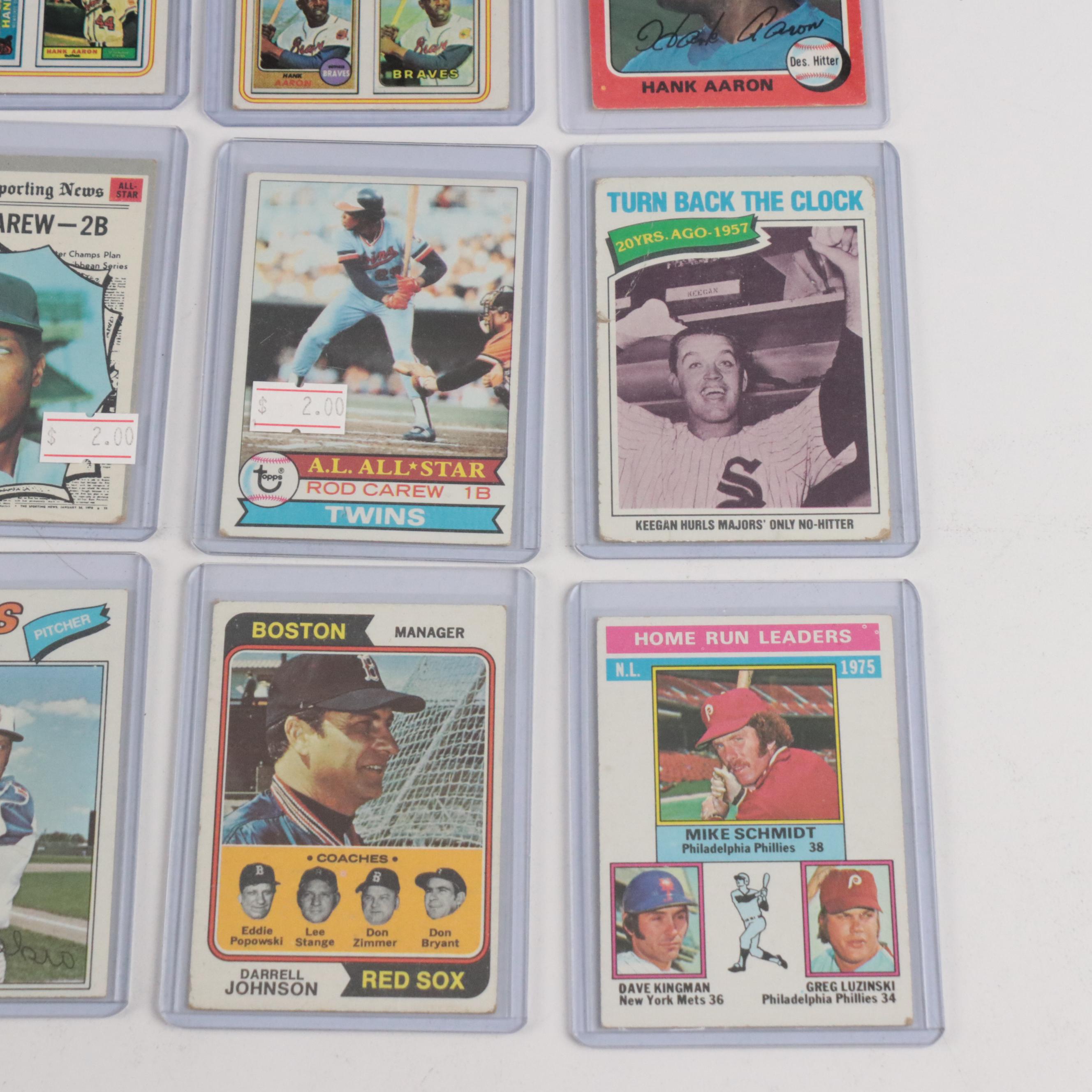 Topps Baseball Cards Featuring Hank Aaron, Reggie Jackson, and More, 1960s–1970s