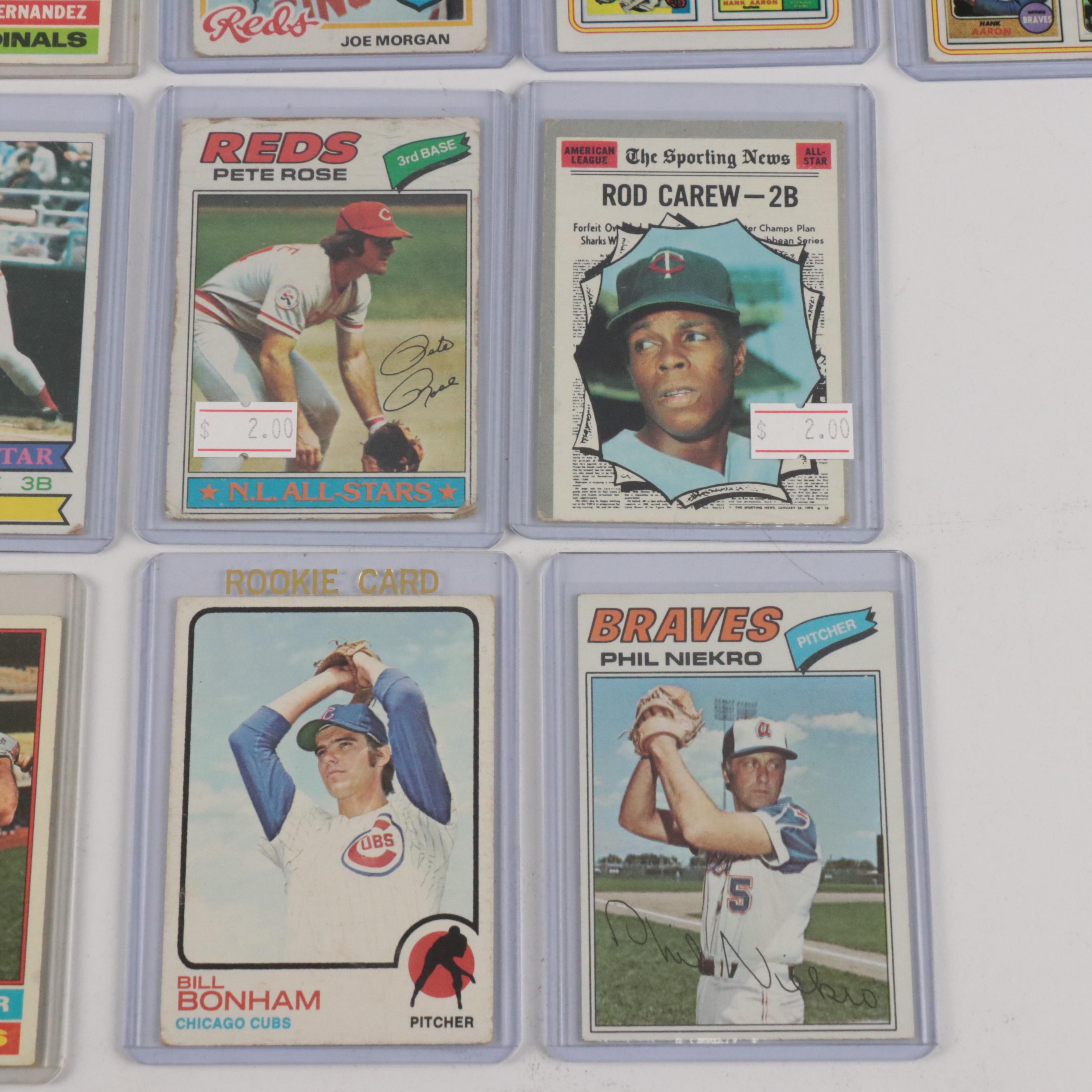 Topps Baseball Cards Featuring Hank Aaron, Reggie Jackson, and More, 1960s–1970s