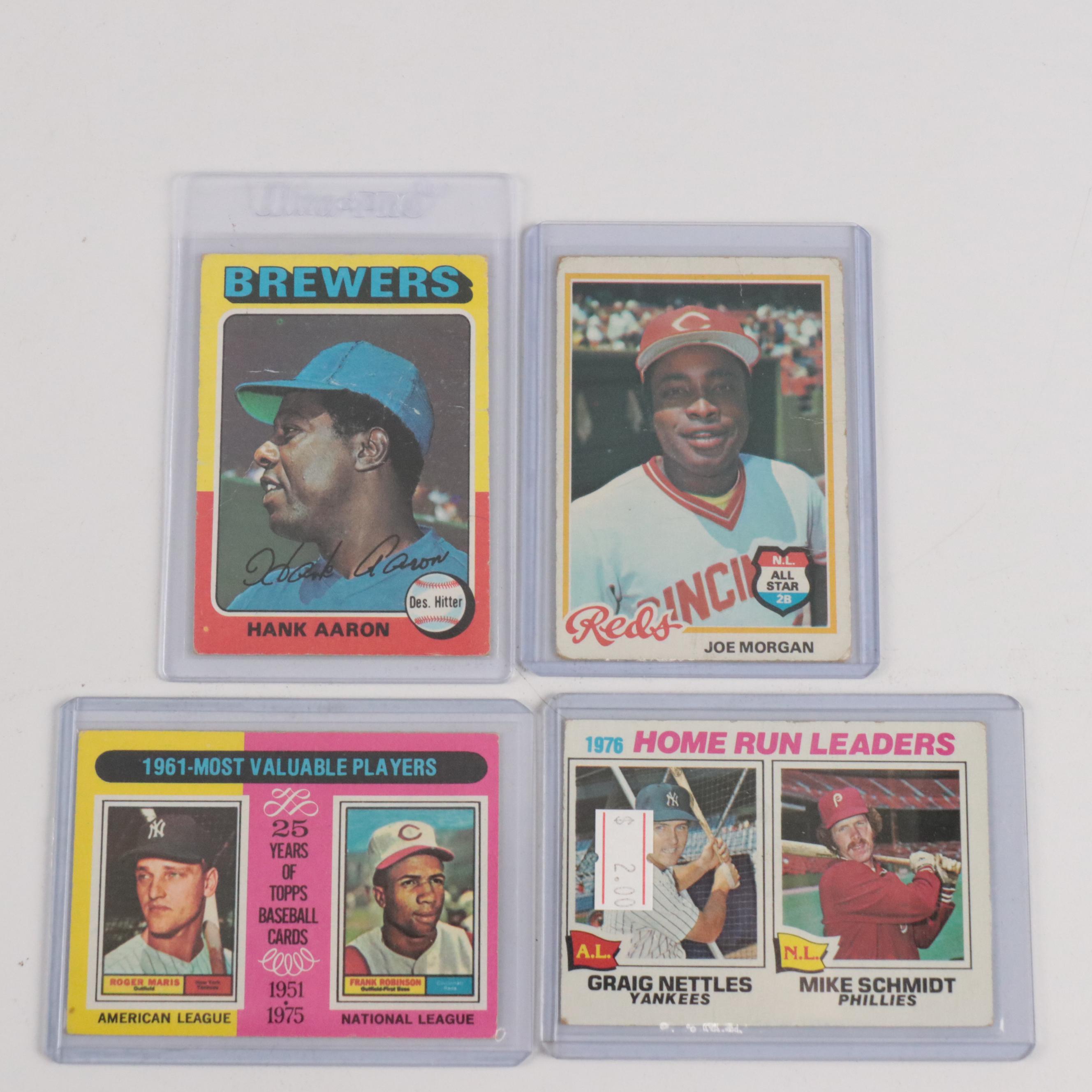 Topps Baseball Cards Featuring Hank Aaron, Reggie Jackson, and More, 1960s–1970s