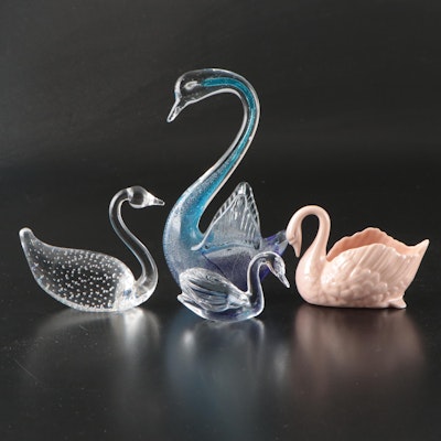 Lenox Porcelain Swan Planter with Murano Style Glass Figurine and More