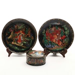 Soviet Union Russian Porcelain Fairy Tale Plates and Box, 1988-89