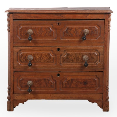 Eastlake Style Walnut and Burl Chest of Drawers, Late 19th Century