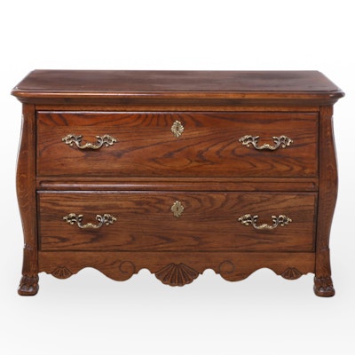 Hickory Mfg. Co. French Provincial Style Oak Two-Drawer Bombé Low Chest