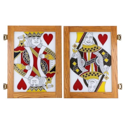 Stained Glass Window Panels of King of Hearts and Queen of Hearts
