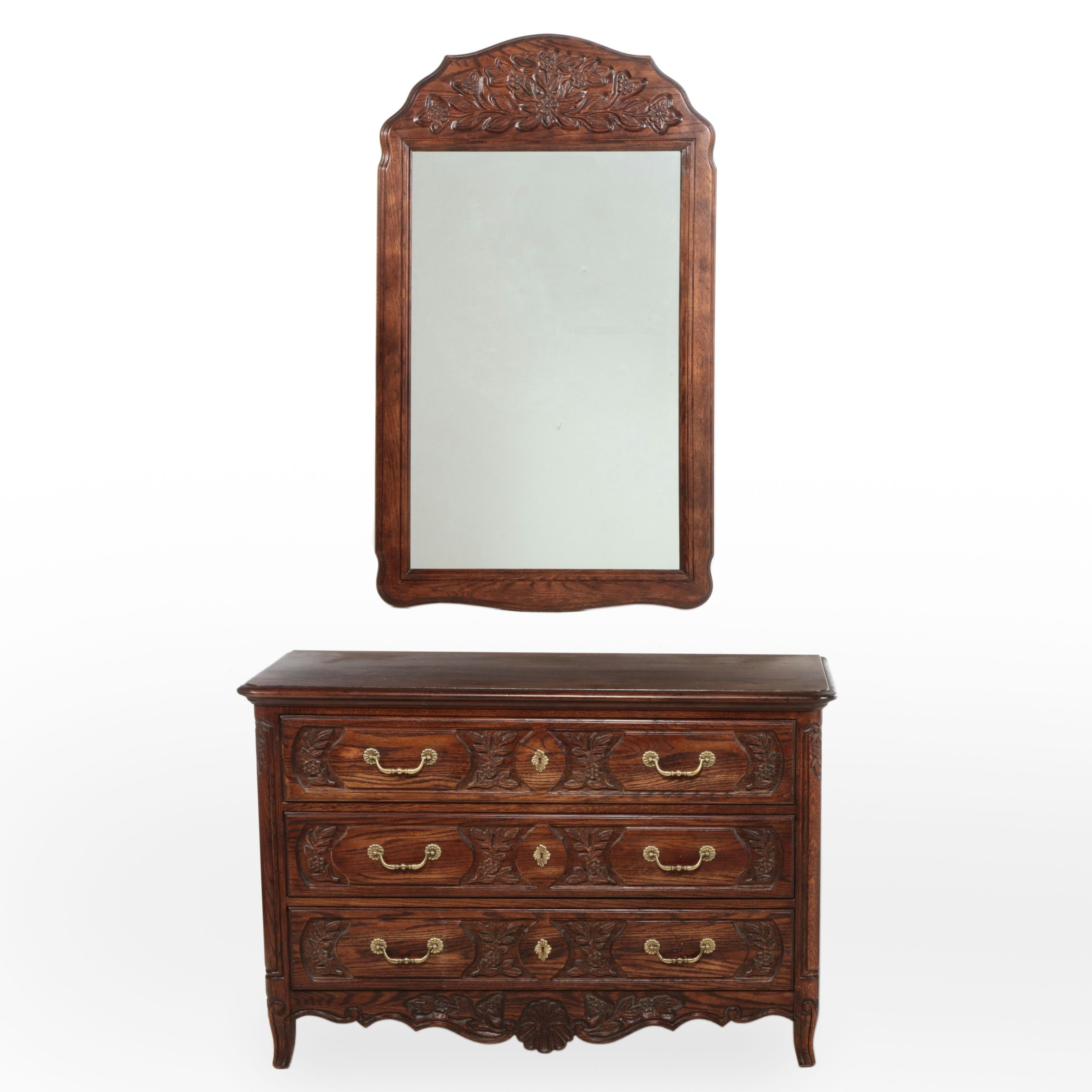 Hickory Mfg. Co. French Provincial Style Oak Three-Drawer Dresser