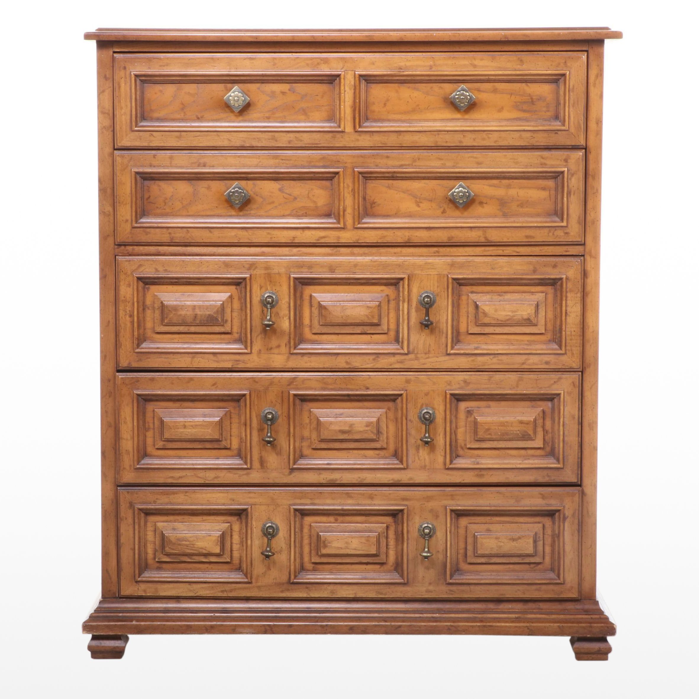 Drexel "Esperanto" Mediterranean Style Pecan Five-Drawer Chest, Mid-20th Century