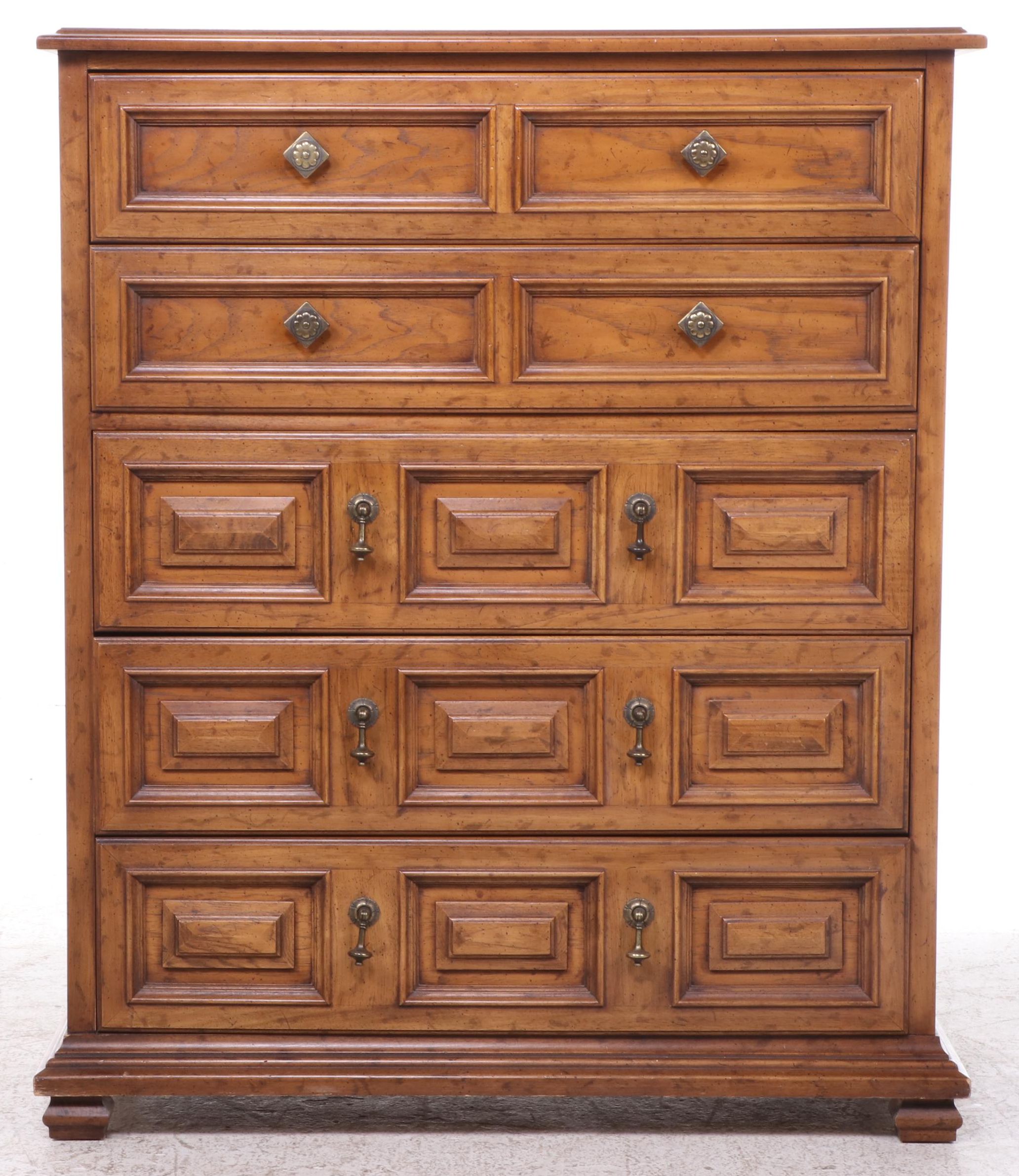 Drexel "Esperanto" Mediterranean Style Pecan Five-Drawer Chest, Mid-20th Century