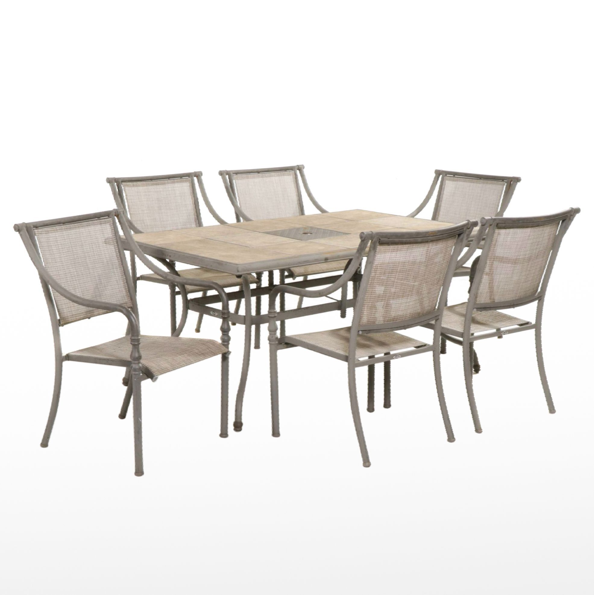 Metal Frame Patio Dining Table with Six Chairs, Late 20th to 21st Century