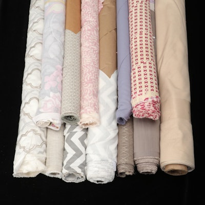 Grey, Ivory, Lilac and Cerise Designer Upholstery Fabric Bolts Including Satin