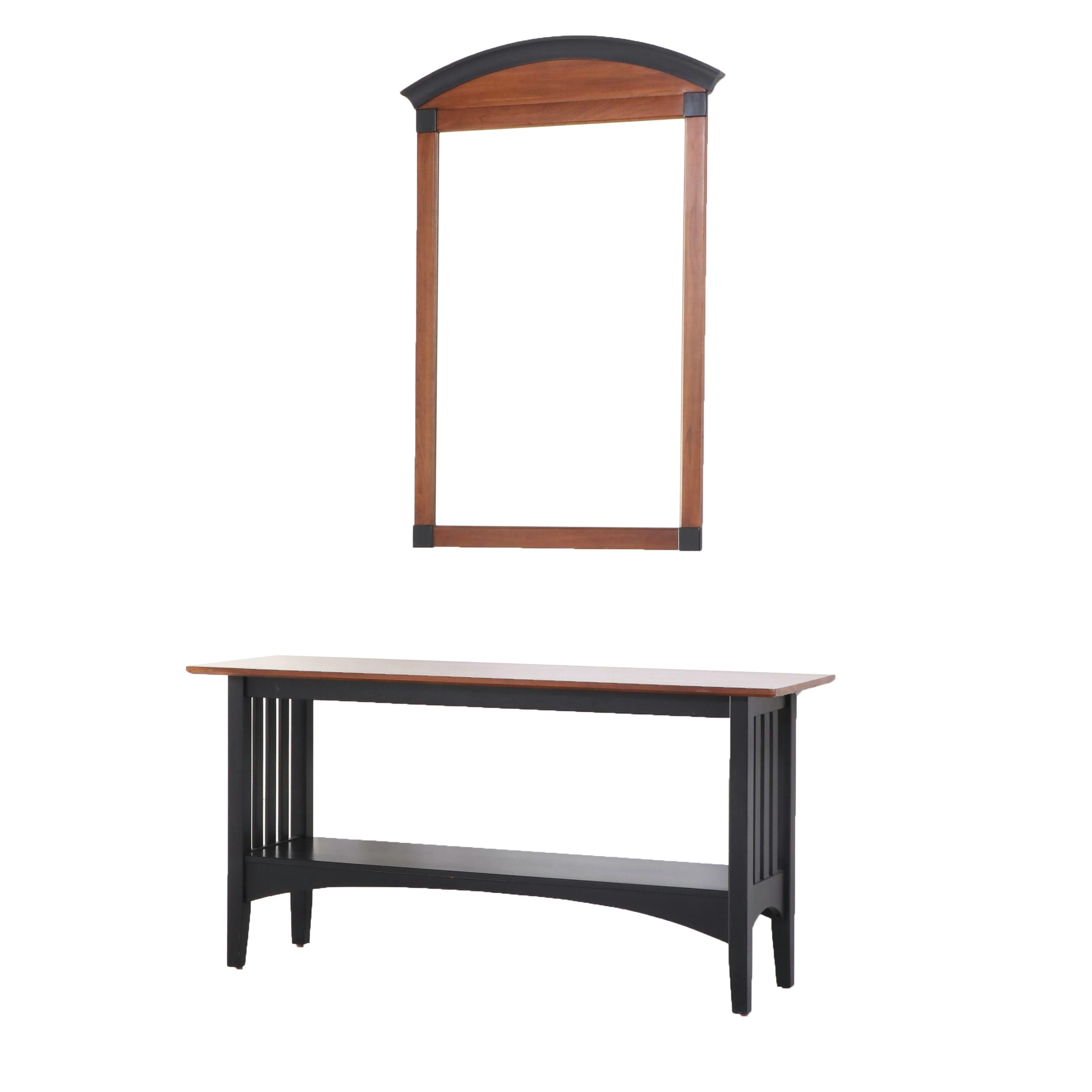 Ethan Allen Arts and Crafts Style Cherrywood & Ebonized Console Table w/ Mirror