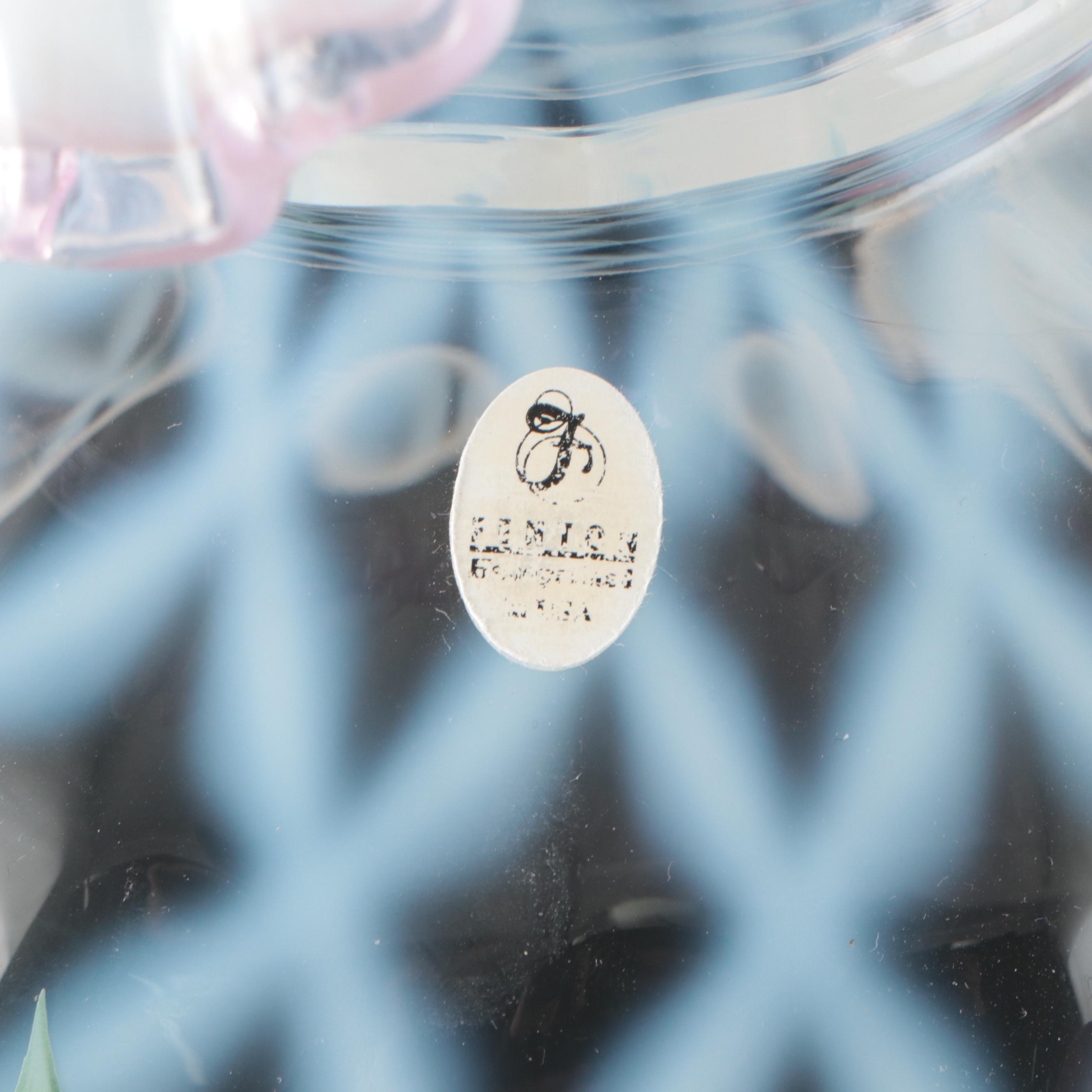 Fenton Opalescent Hand-Painted Trellis Diamond Optic Student Lamp, Mid-20th C.