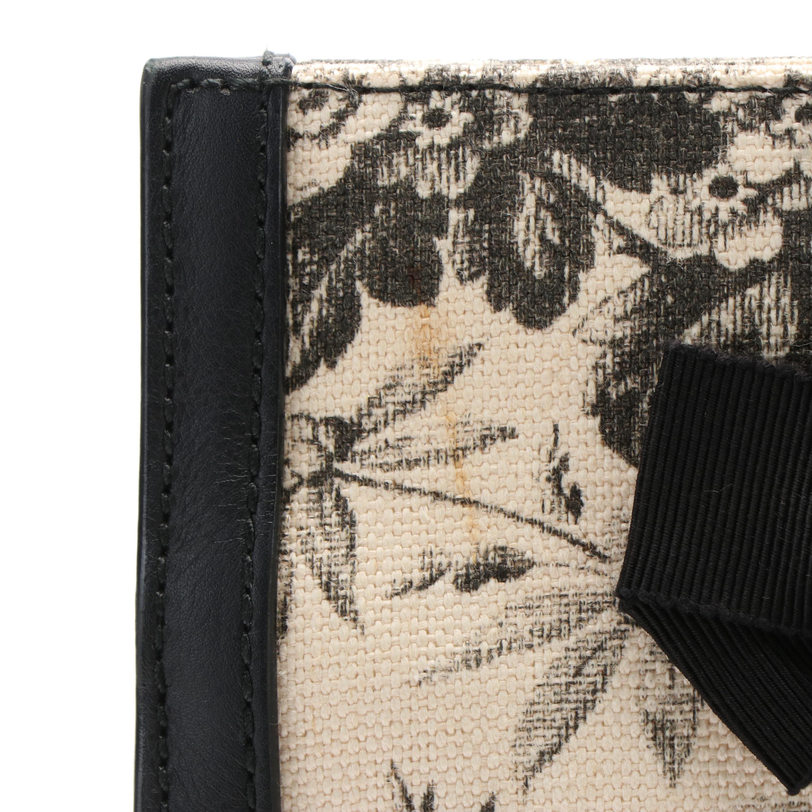 Gucci Japan Exclusive Ribbon Tote Bag in Leather Trimmed Printed Canvas