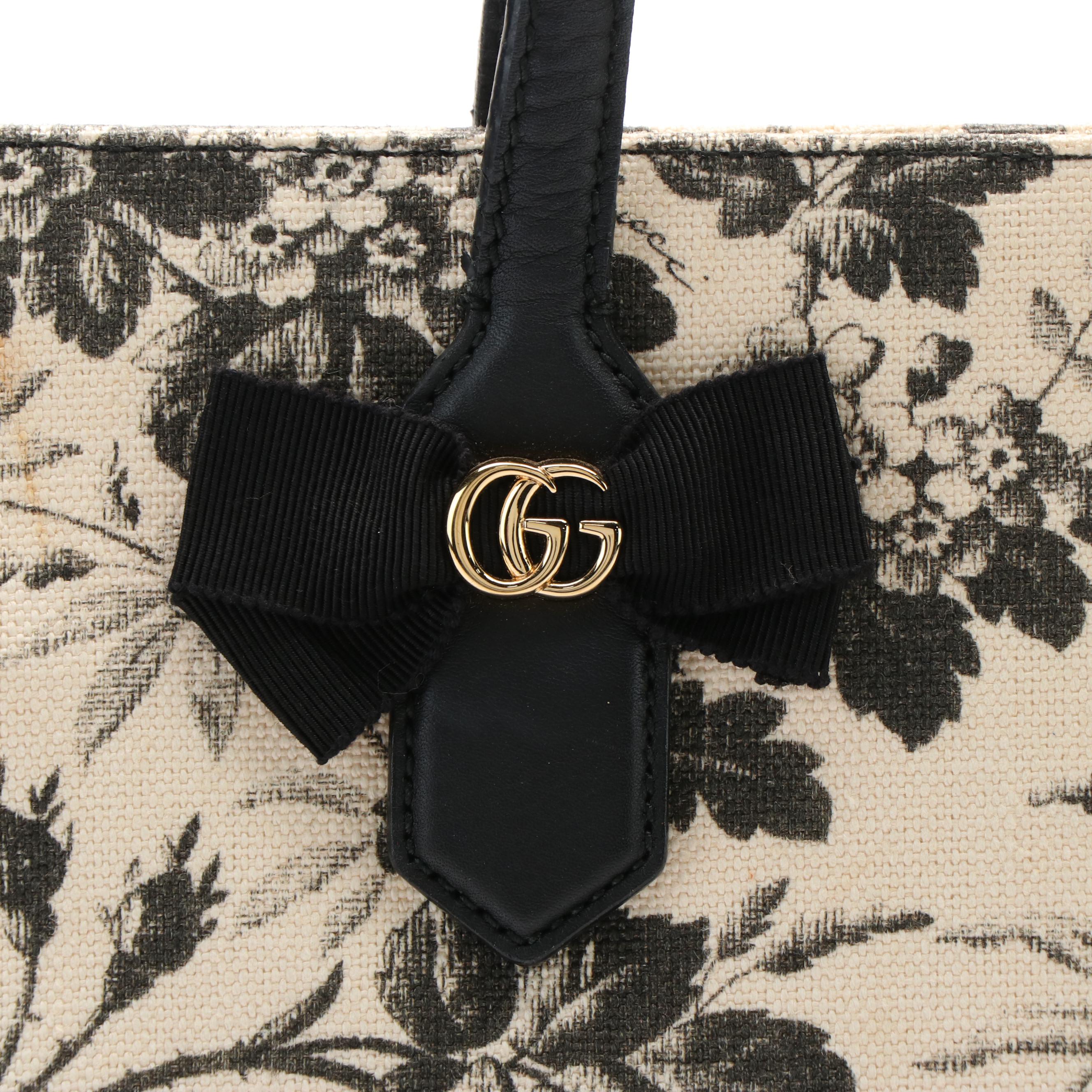 Gucci Japan Exclusive Ribbon Tote Bag in Leather Trimmed Printed Canvas