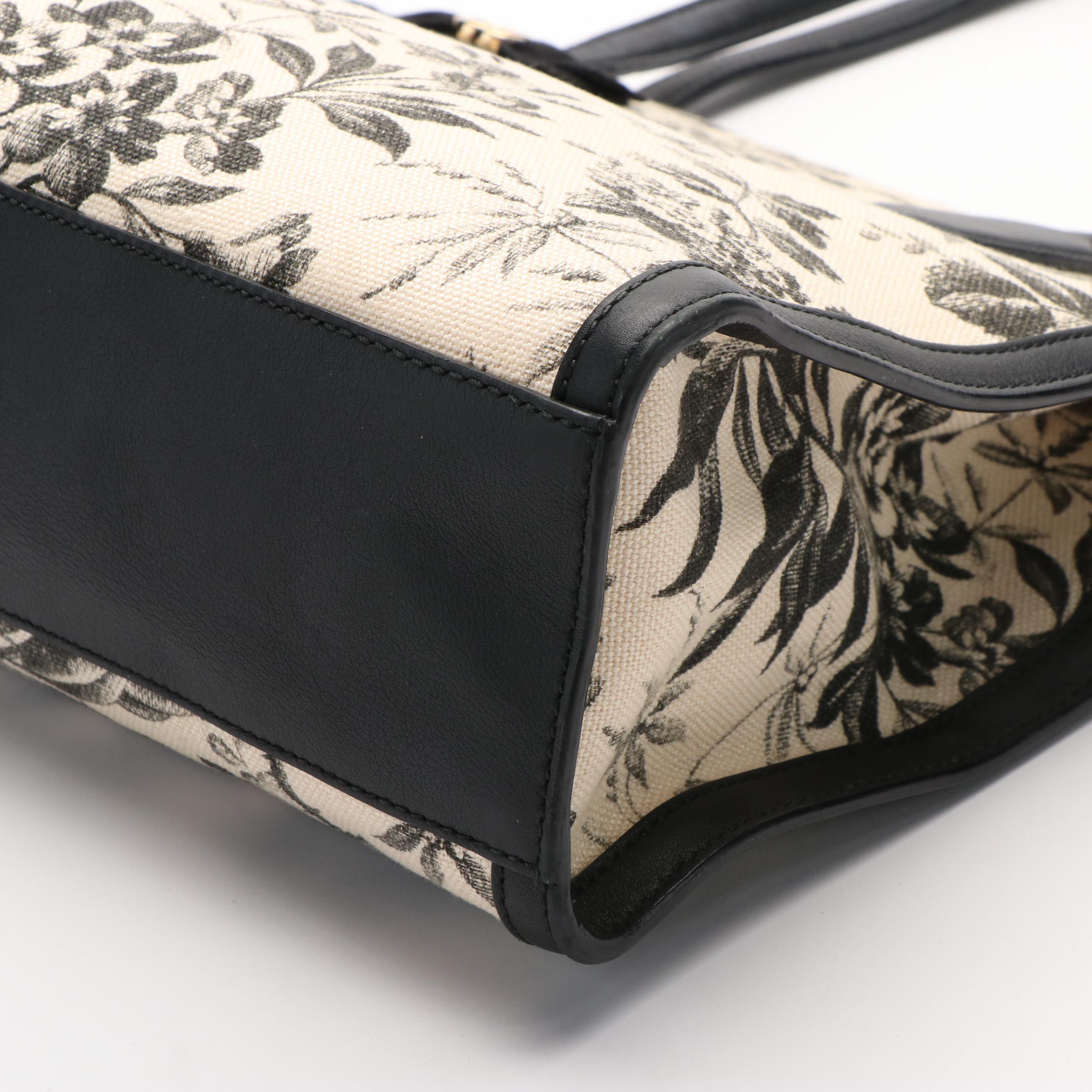 Gucci Japan Exclusive Ribbon Tote Bag in Leather Trimmed Printed Canvas