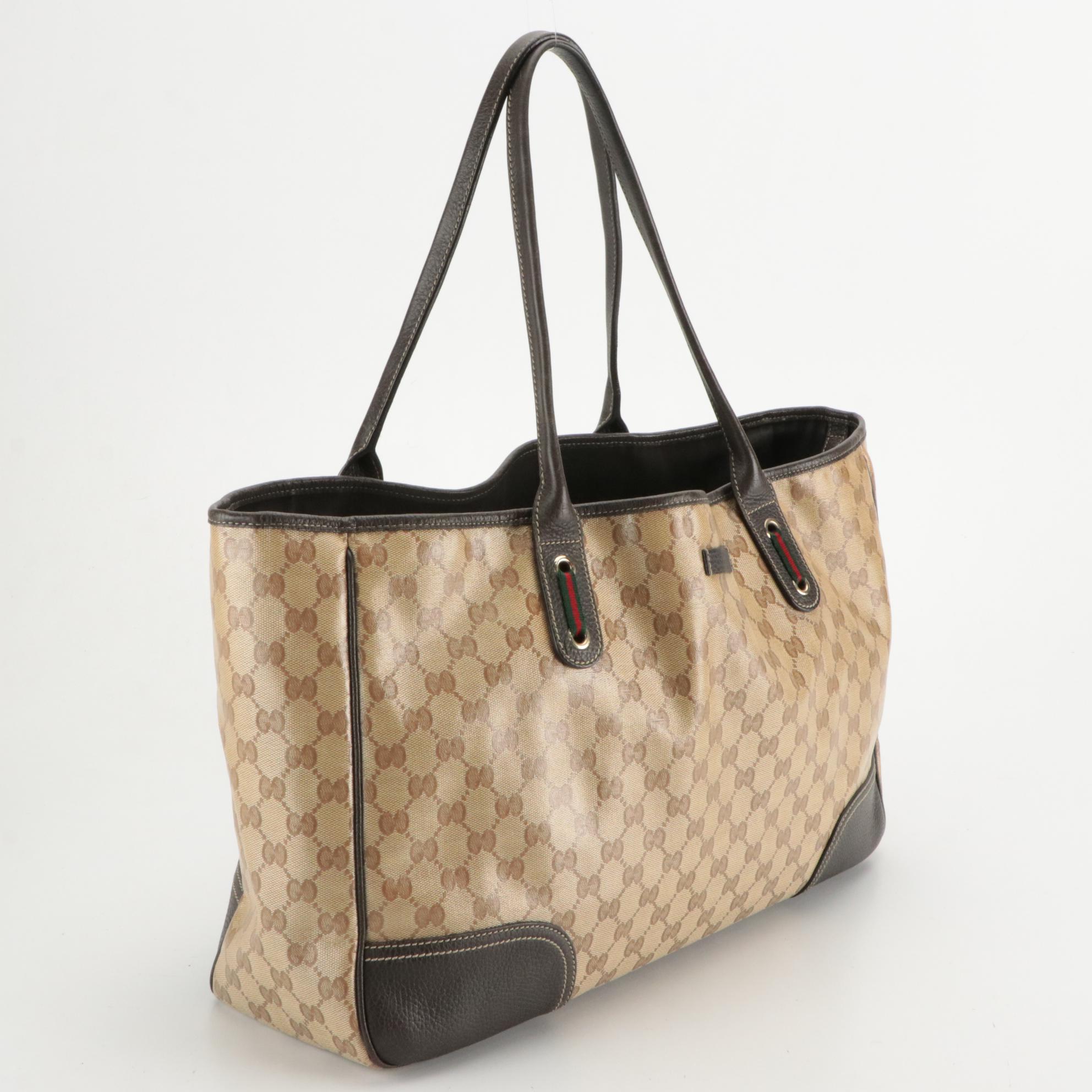 Gucci  Large Princy Tote in GG Crystal Canvas and Brown Leather