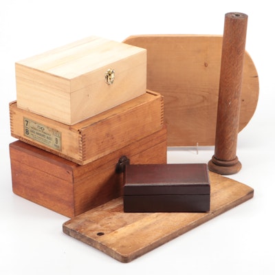 Wm. H Haskell Wood Nut Box with Faux Leather Box and More